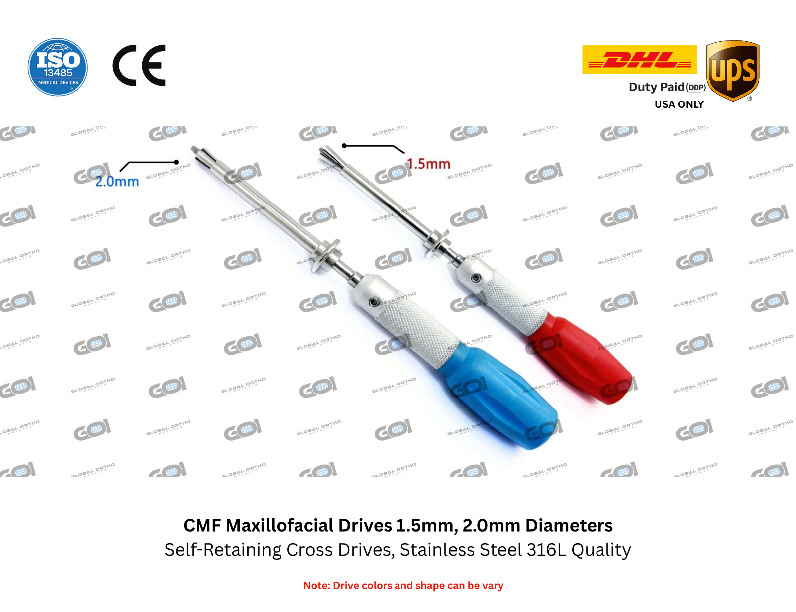 CMF Maxillofacial 1.5-2.0mm Cross Head Drives Self Retaining 2Pcs Instrument Set