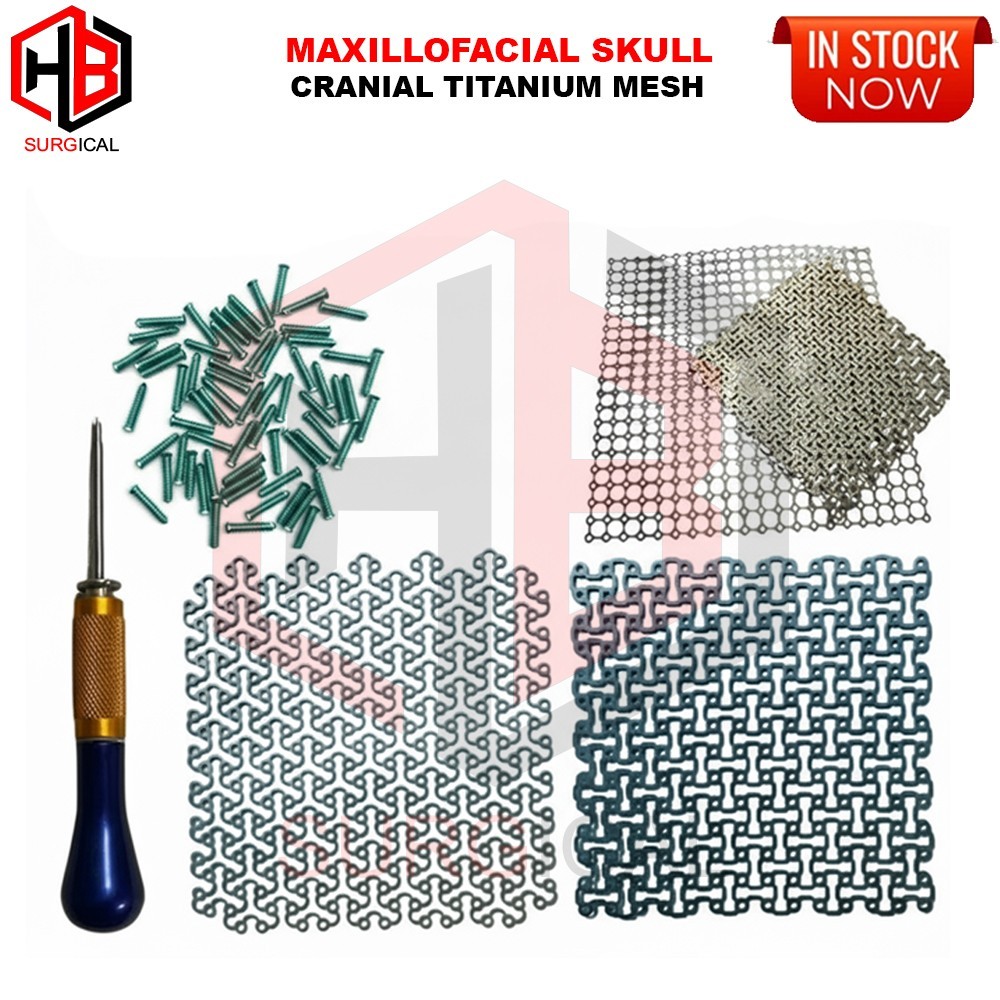 4 Pcs of Mesh Maxillofacial Skull Cranial Titanium 200x200mmx 0.5mm & Screws 100