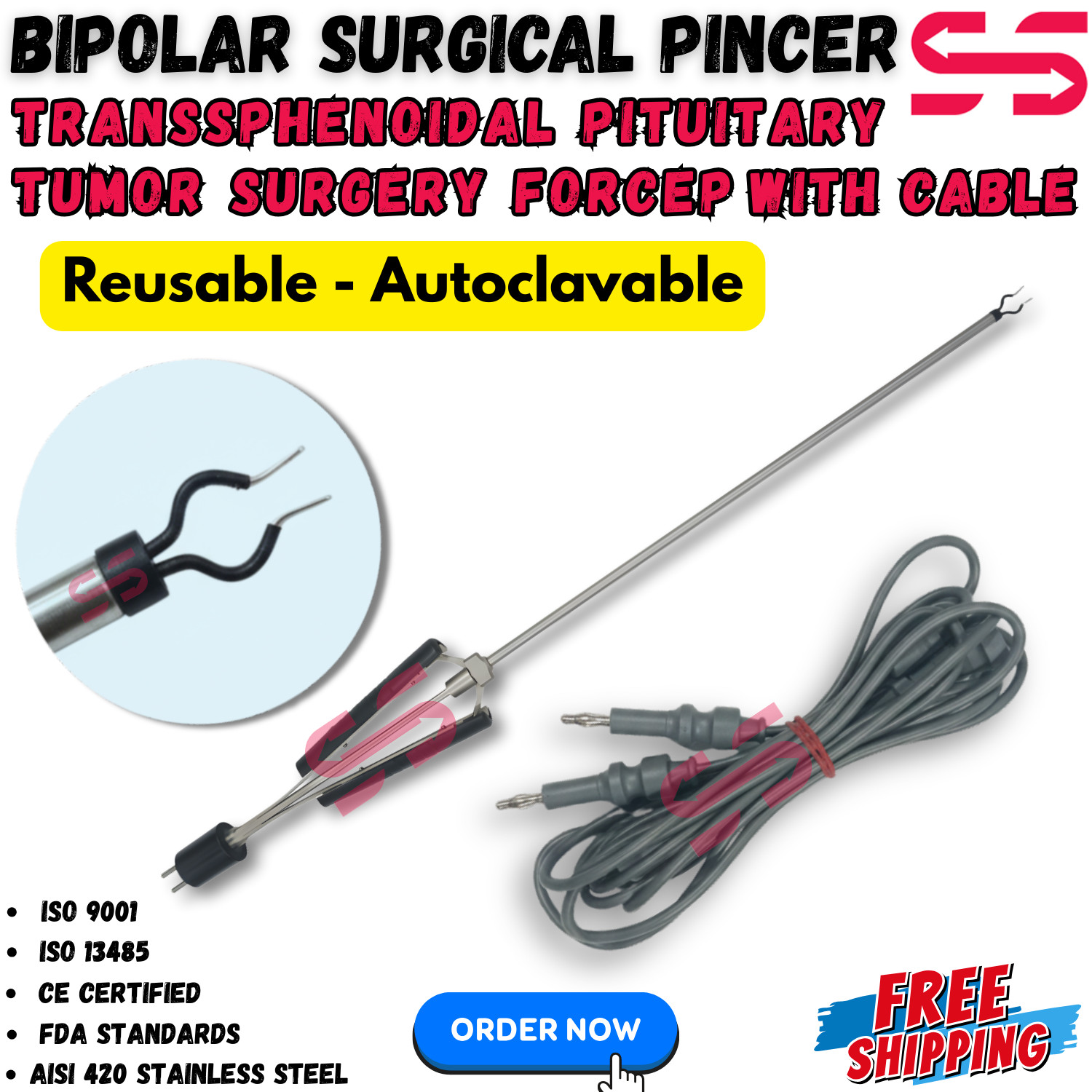 Bipolar Surgical Pincer-Transsphenoidal Pituitary Tumor Removal Surgery Reusable
