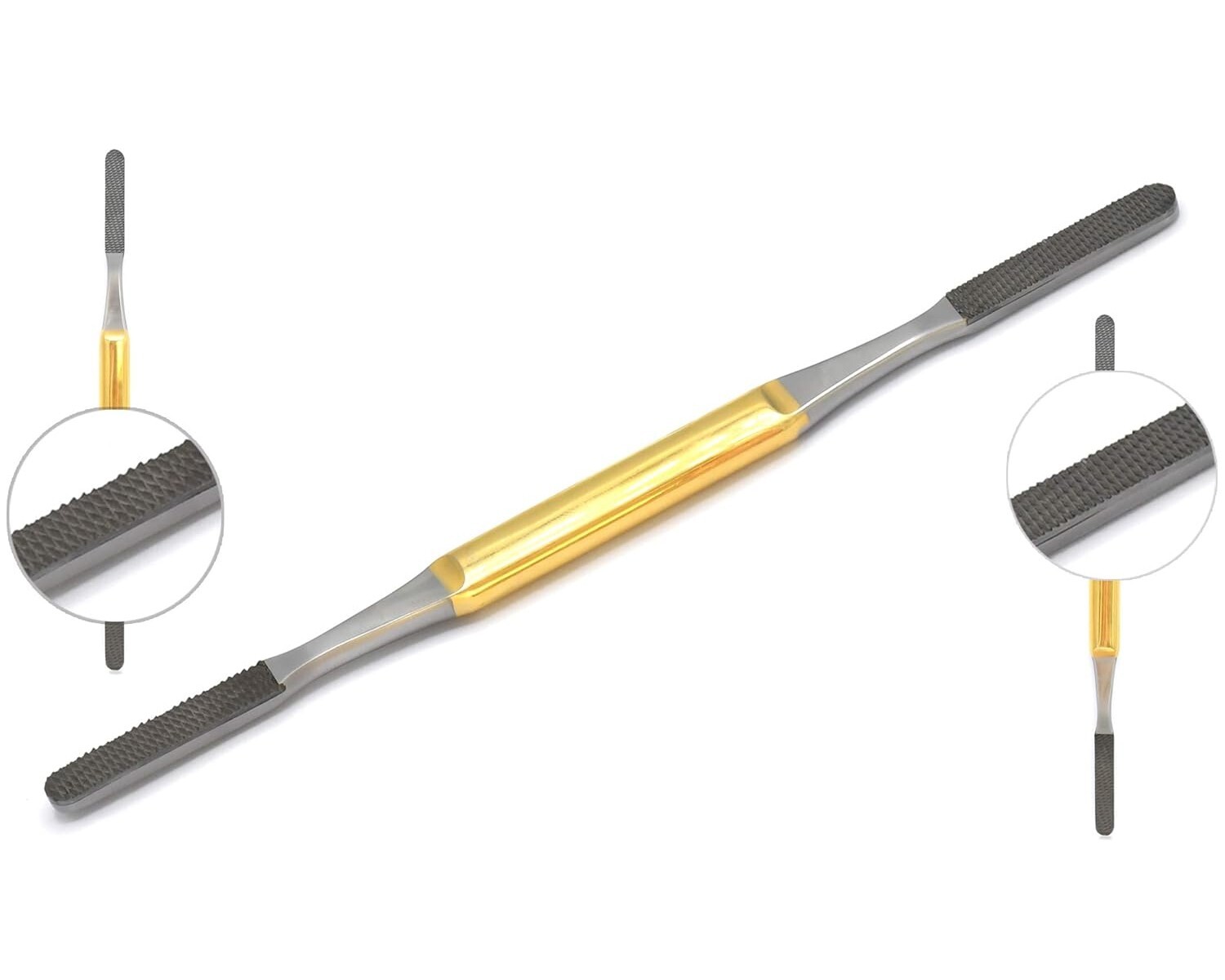 TC Fomon Bone Double Ended Nasal Rasp 21cm Gold Handle Orthopedic Instruments