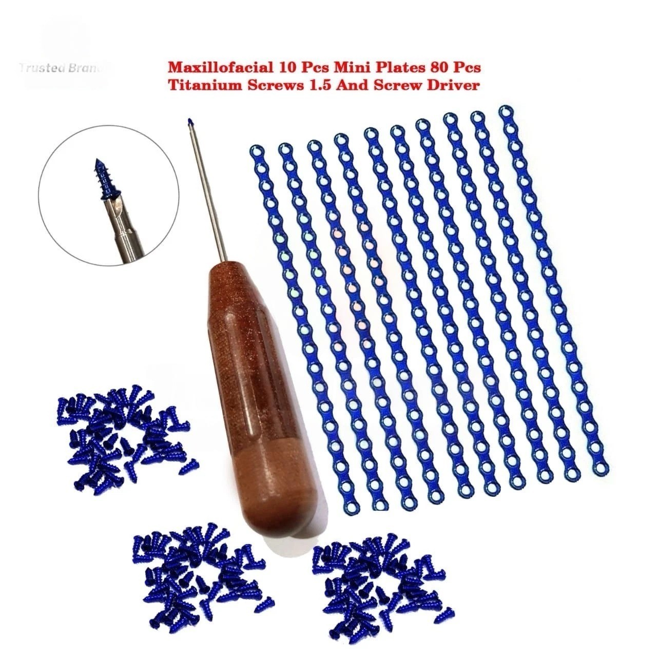 Maxillofacial 10 Pcs 1.5mm Mini Plates 80 Pcs Titanium Screws & Screw Driver Set