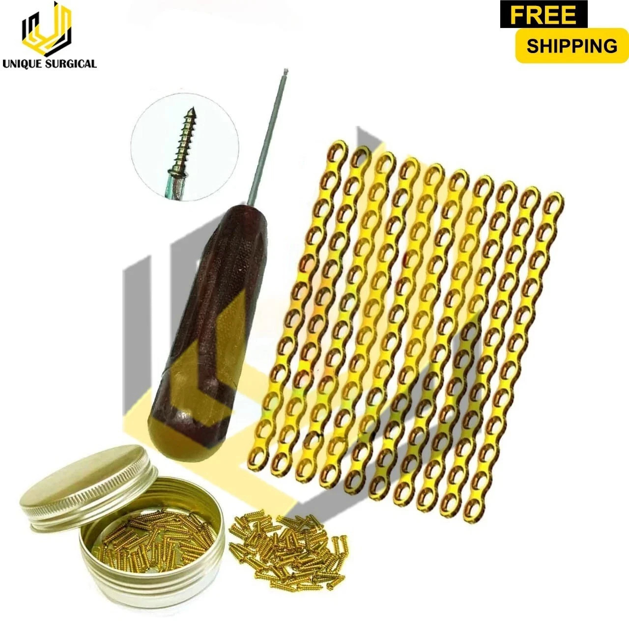 Maxillofacial 10Plates 12Holes 1 Screw Driver & 50 Screws 1.5mm with free Box
