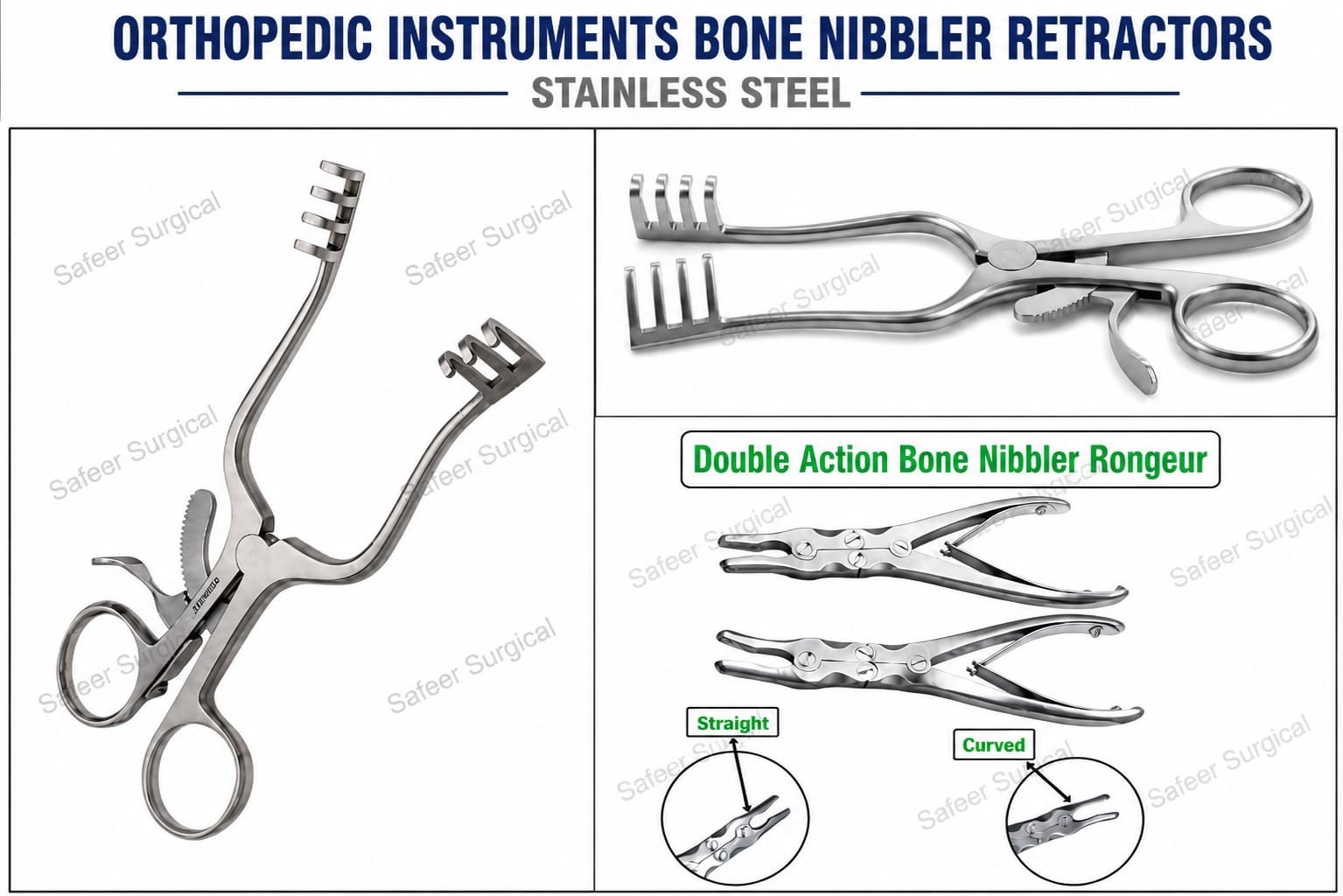 Orthopedic Bone Nibbler Rongeur & Weitlaner Retractor Stainless Steel Set