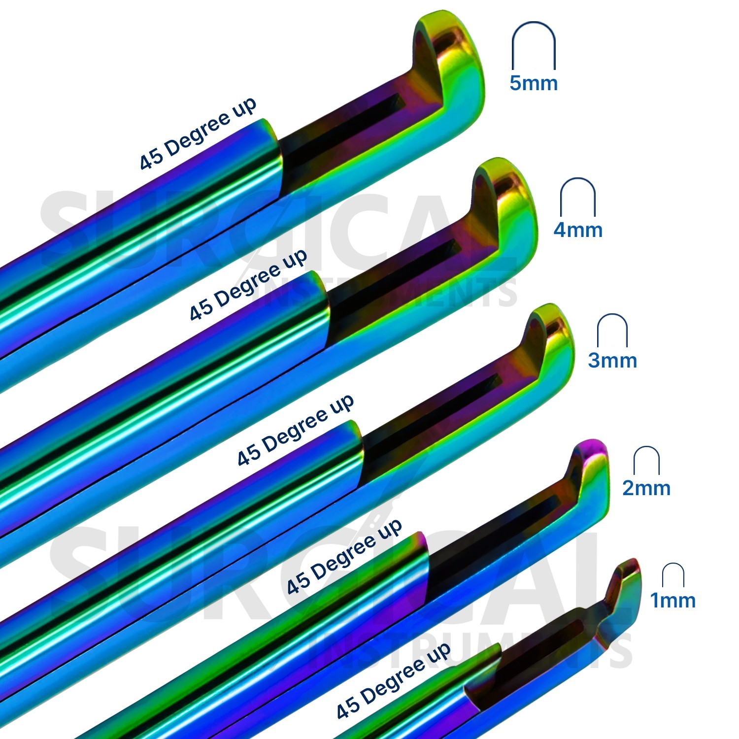 5 Pcs KERRISON Rongeurs 7″ 1, 2, 3, 4, 5mm Up 45 Degree Rainbow German Grade
