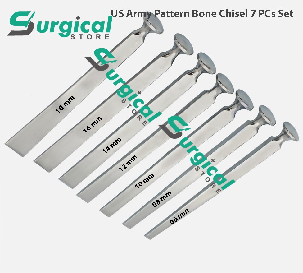 US Army Pattern Bone Chisel 7 PCs Set Orthopedic Osteotome Instruments Surgical