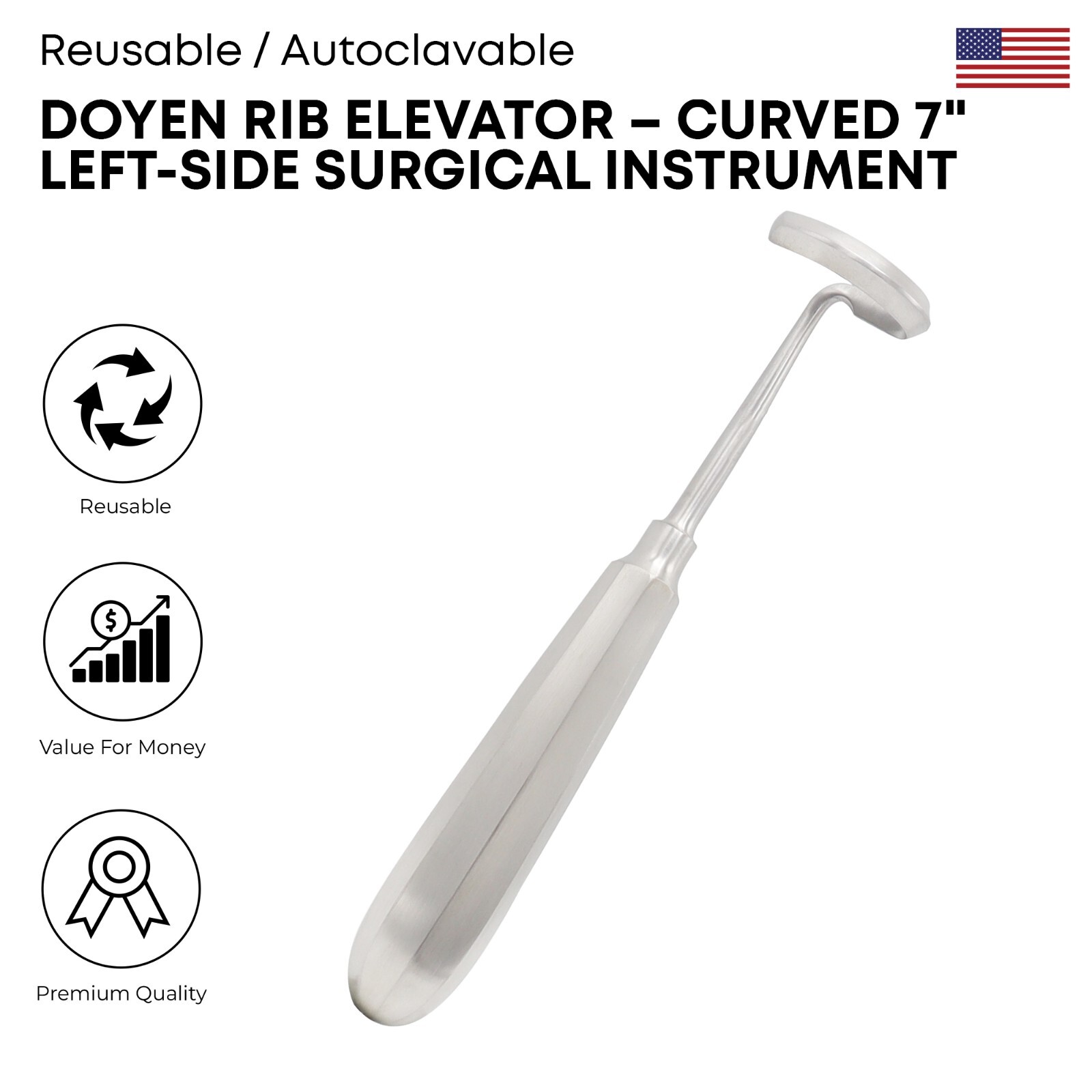 Doyen Rib Elevator Curved 7″ Left-Side Stainless Steel Surgical Instrument