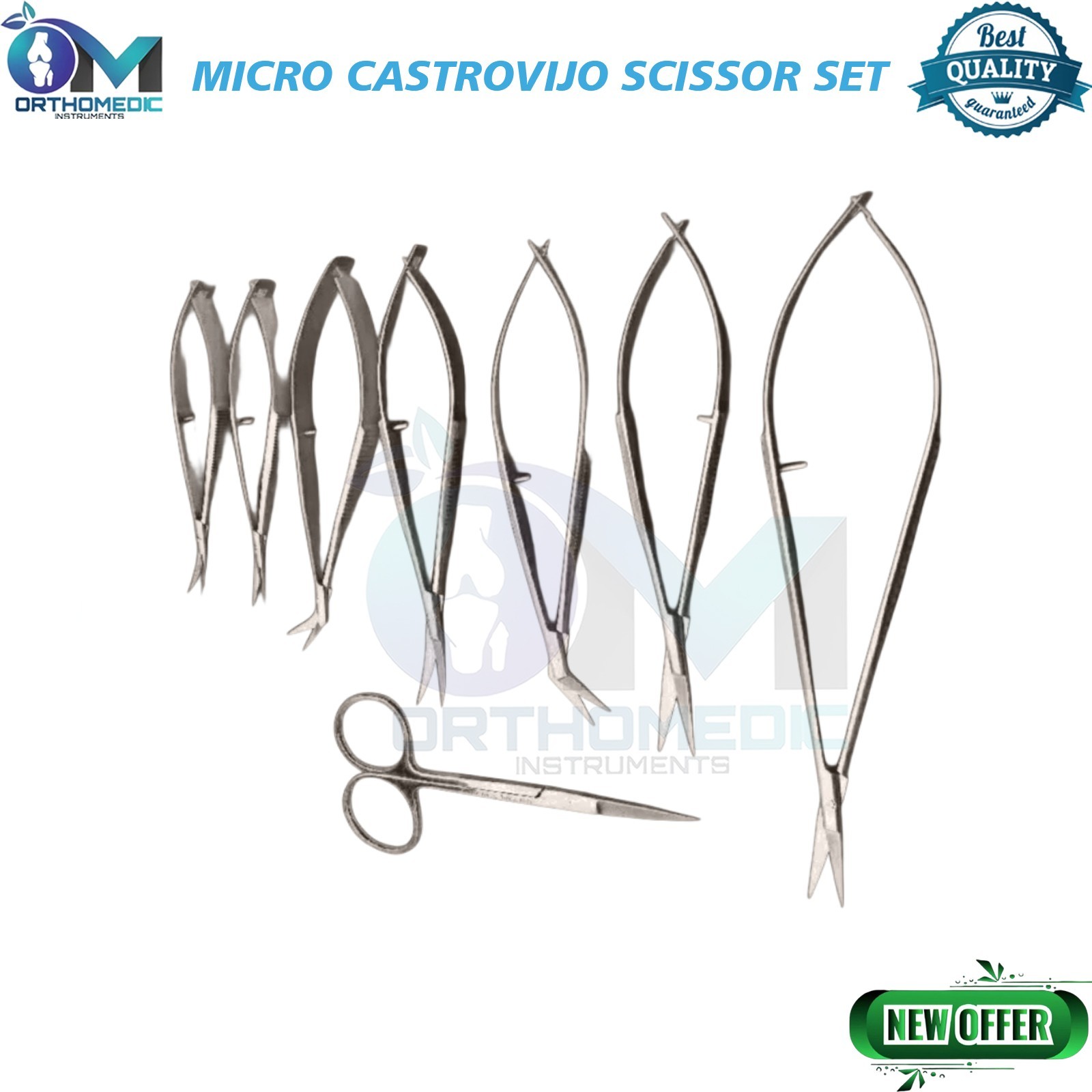 Micro Castrovijo Scissor Set German Quality Reuseable 8 PCS Surgical Instruments