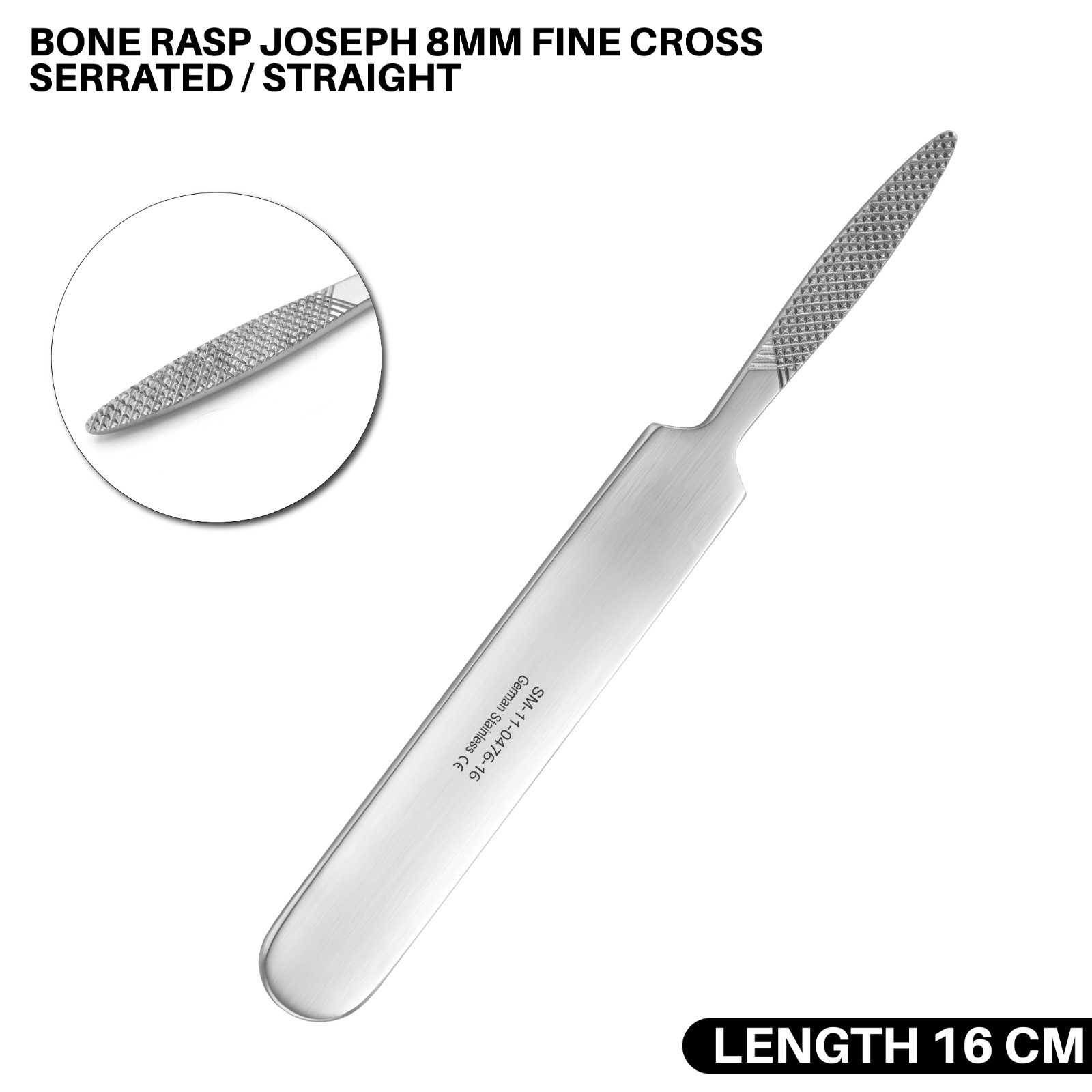Bone Rasp Joseph 8 mm Fine Cross Serrated-Straight Surgical Instrument German Gr