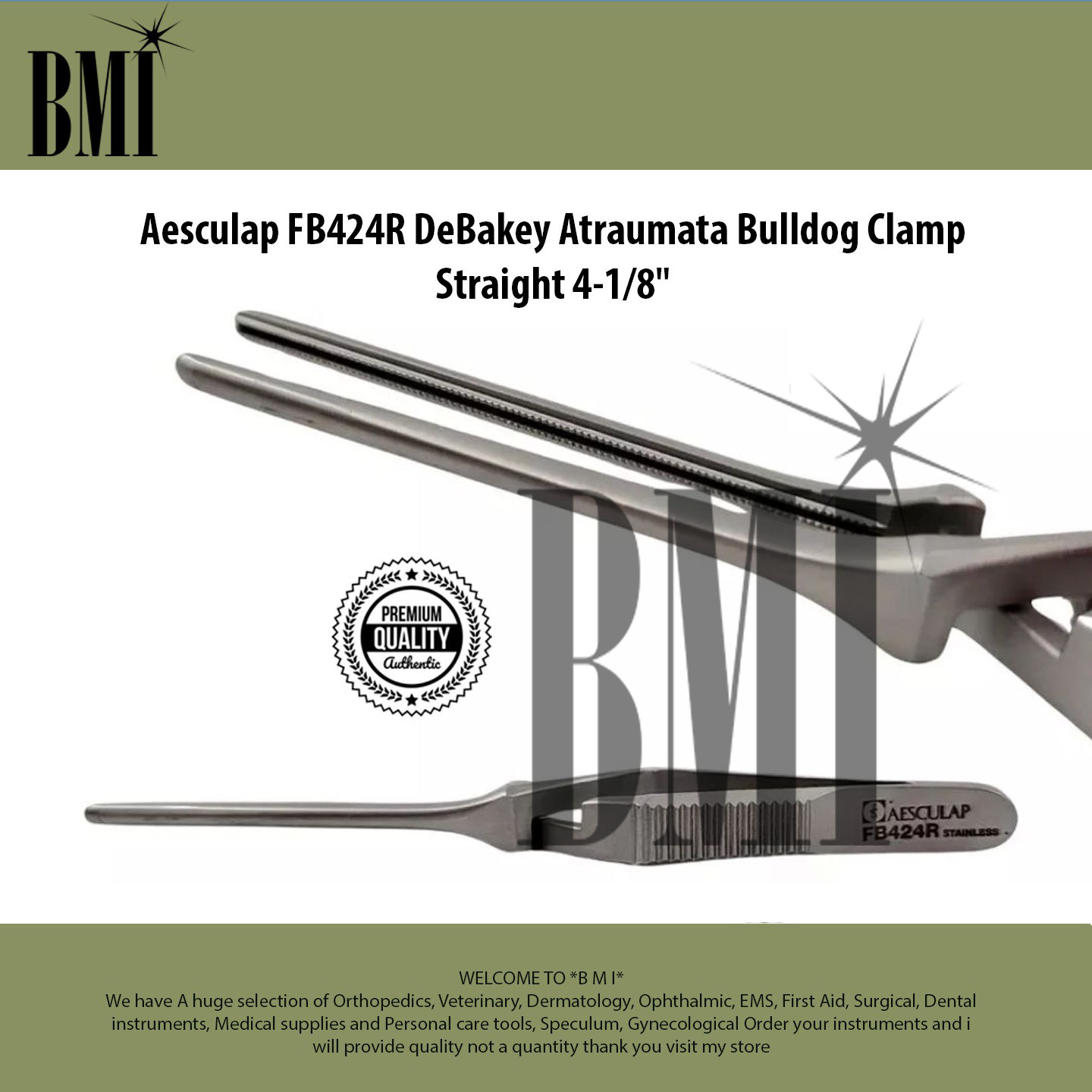 Aesculap FB424R DeBakey Atraumata Bulldog Clamp Straight 4-1/8″