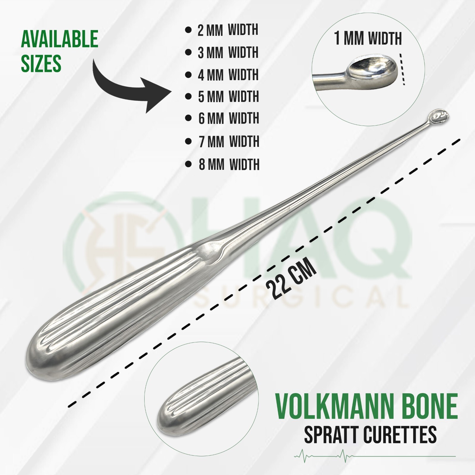 22Cm Volkmann Bone Curette Sharp Spoon Set Tissue Surgery Orthopedics Instrument