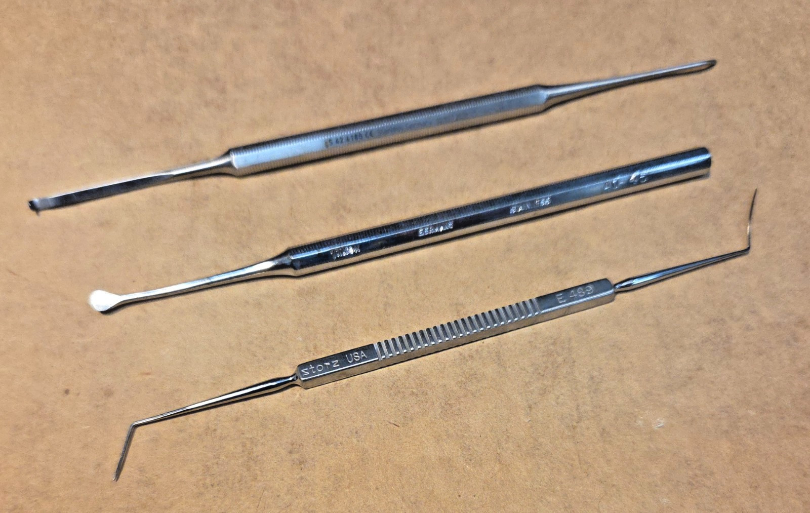 3 Handheld Surgical Instruments – Storz E489, Miltex 40-45, gs 42.6180 (A6E)