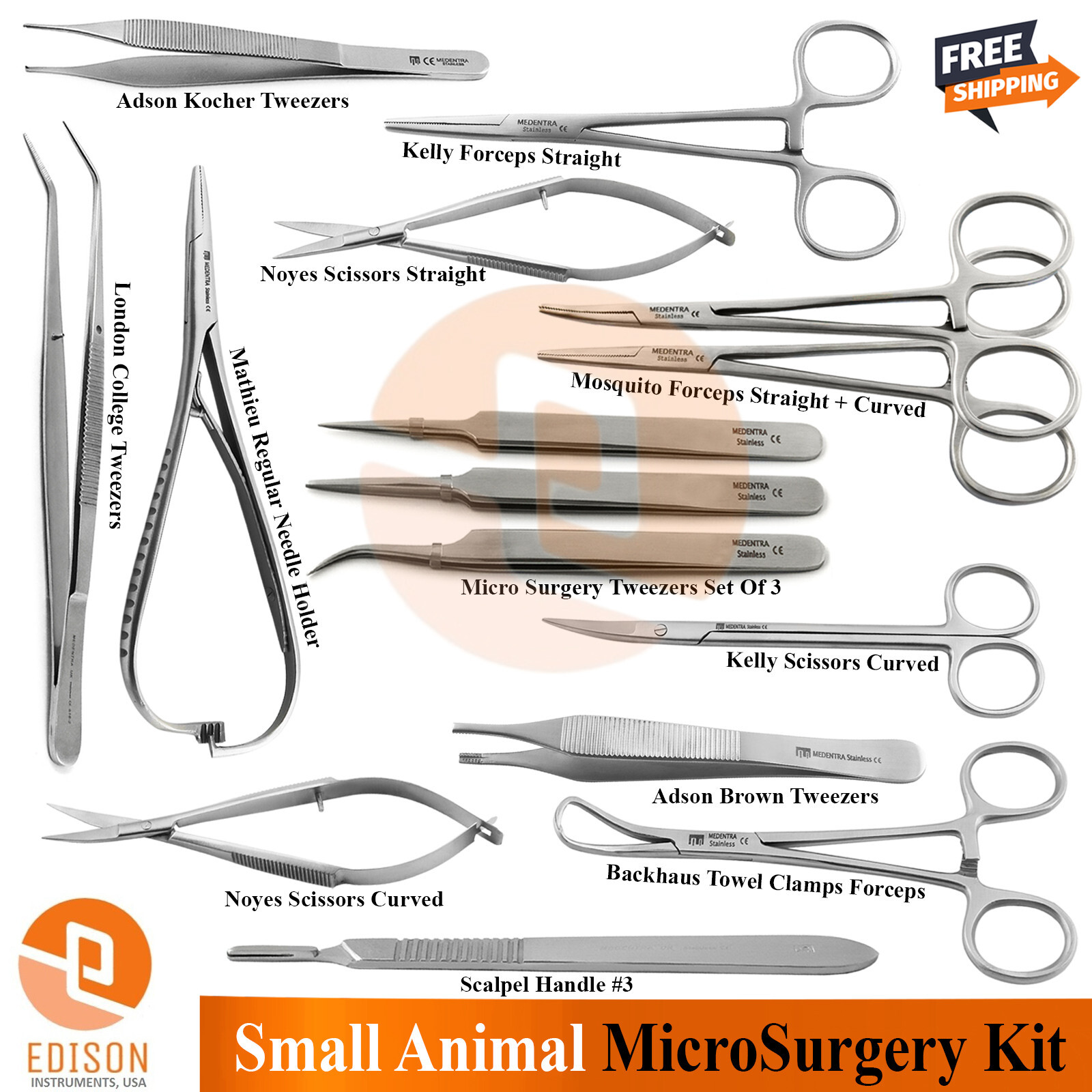 15Pcs Minor Small Animal Surgery Kit Dental Noyes Scissors Mathieu Needle Holder