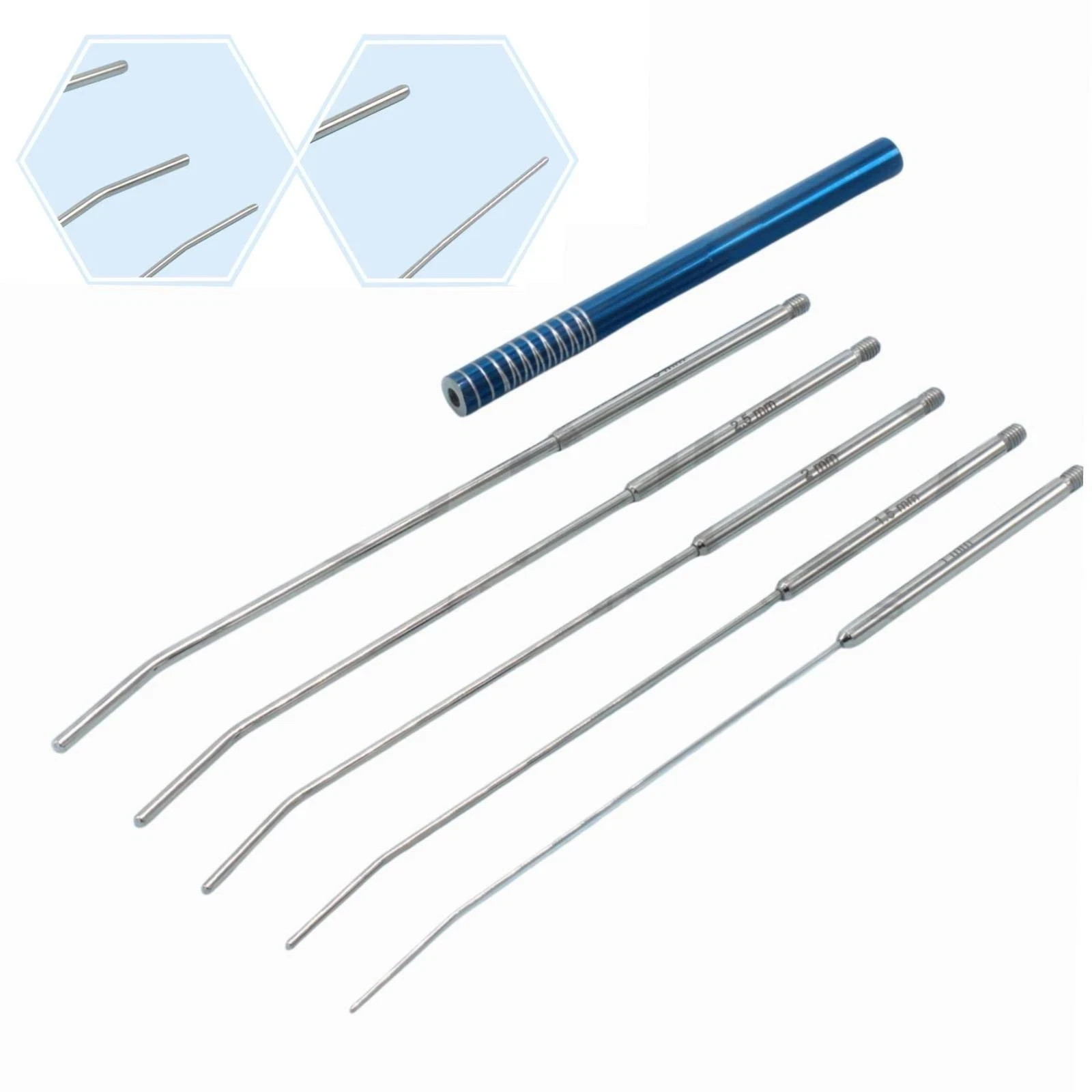 Mini Cervical Uterine Dilator Set With Interchangable Handle 1, 1.5, 2, 2.5, 3mm