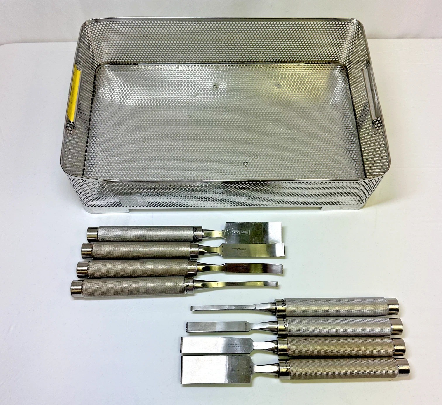 Set of 8 Codman OptiLength 11″ Straight & Curved Osteotomes w/ Case Orthopedics