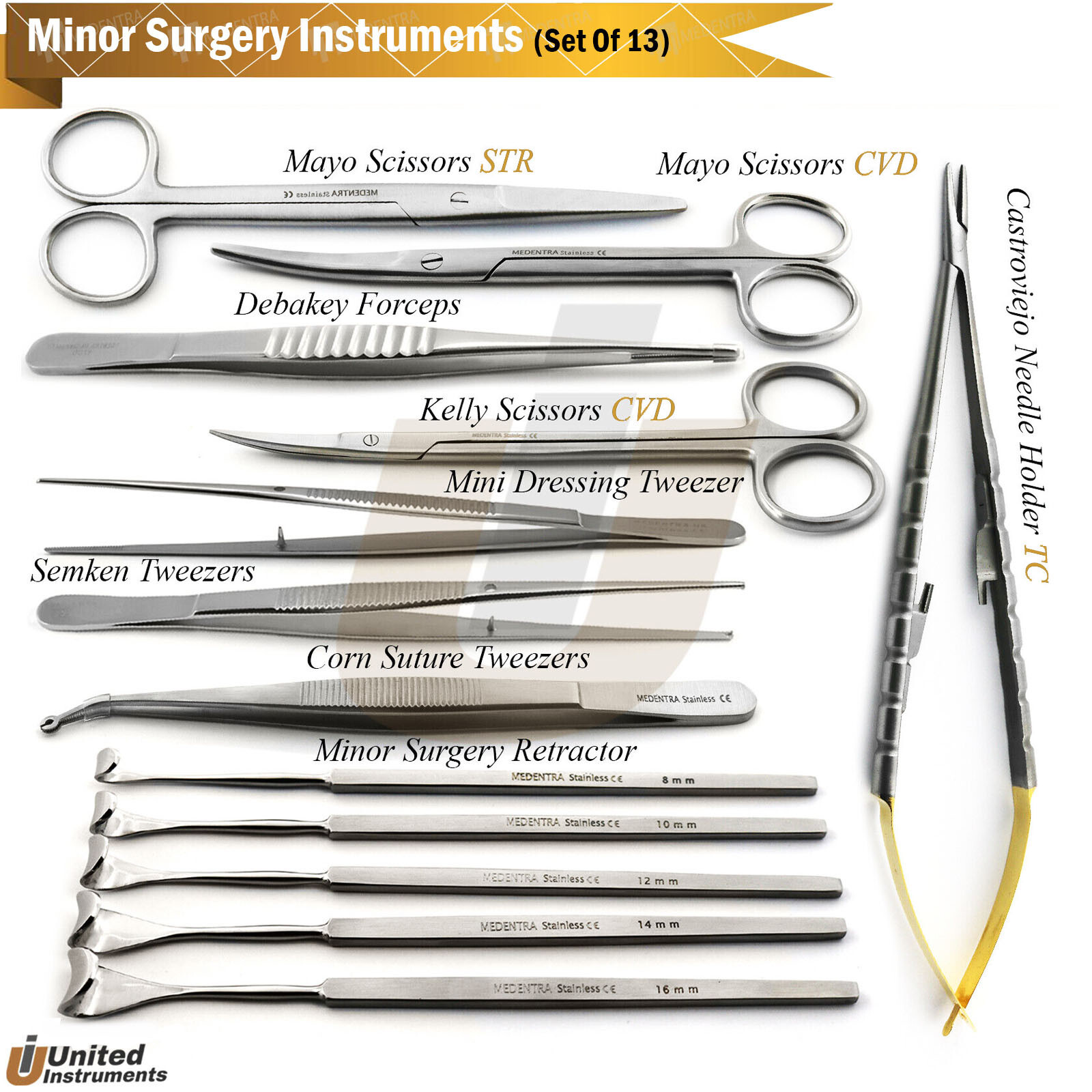 Kit Básico de Cirugía Menor con Caja de Acero Inoxidable e Instrumentos Quirúrgi