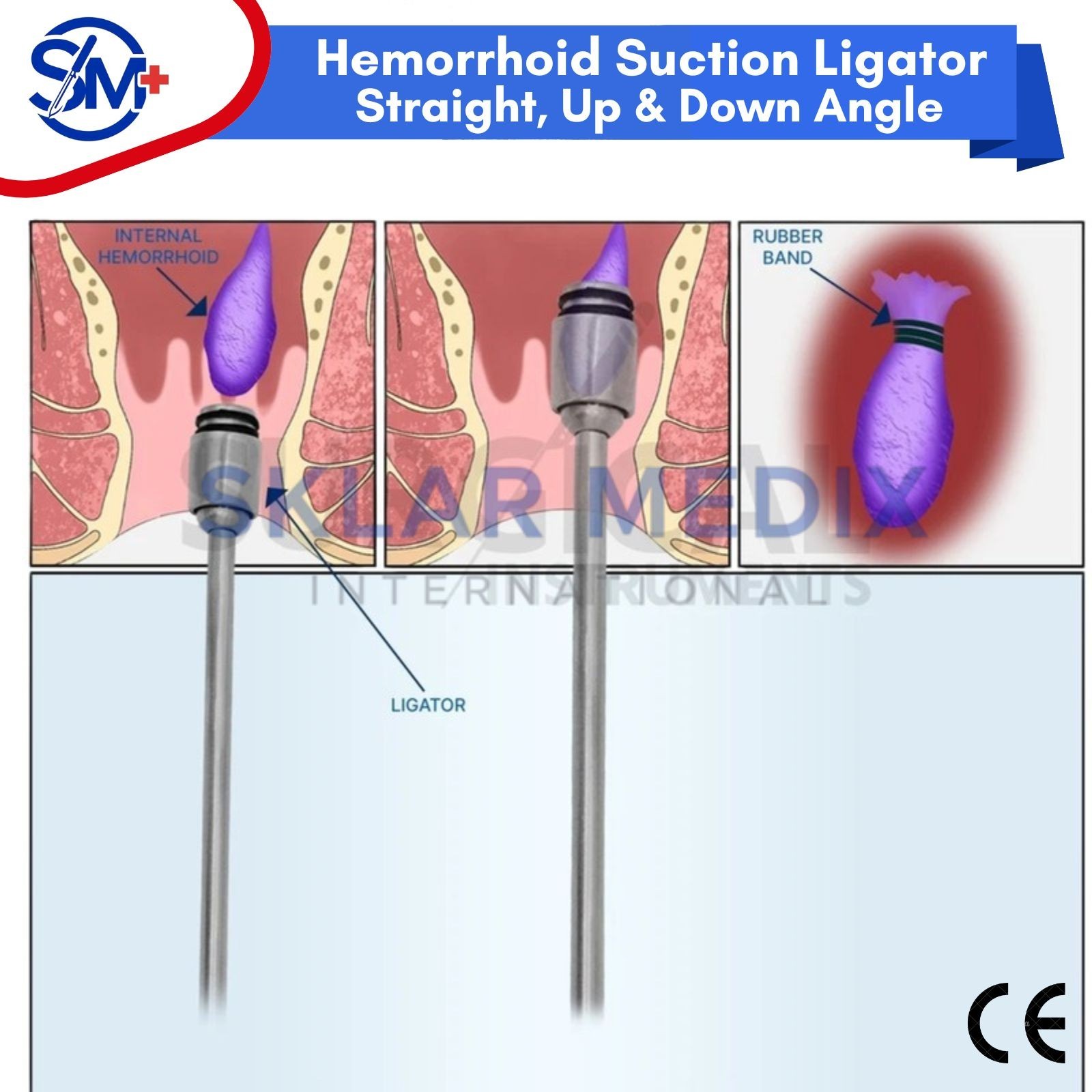 Hemorrhoid Suction Ligator Straight Up Down & 100 Latex Band Surgical Instrument