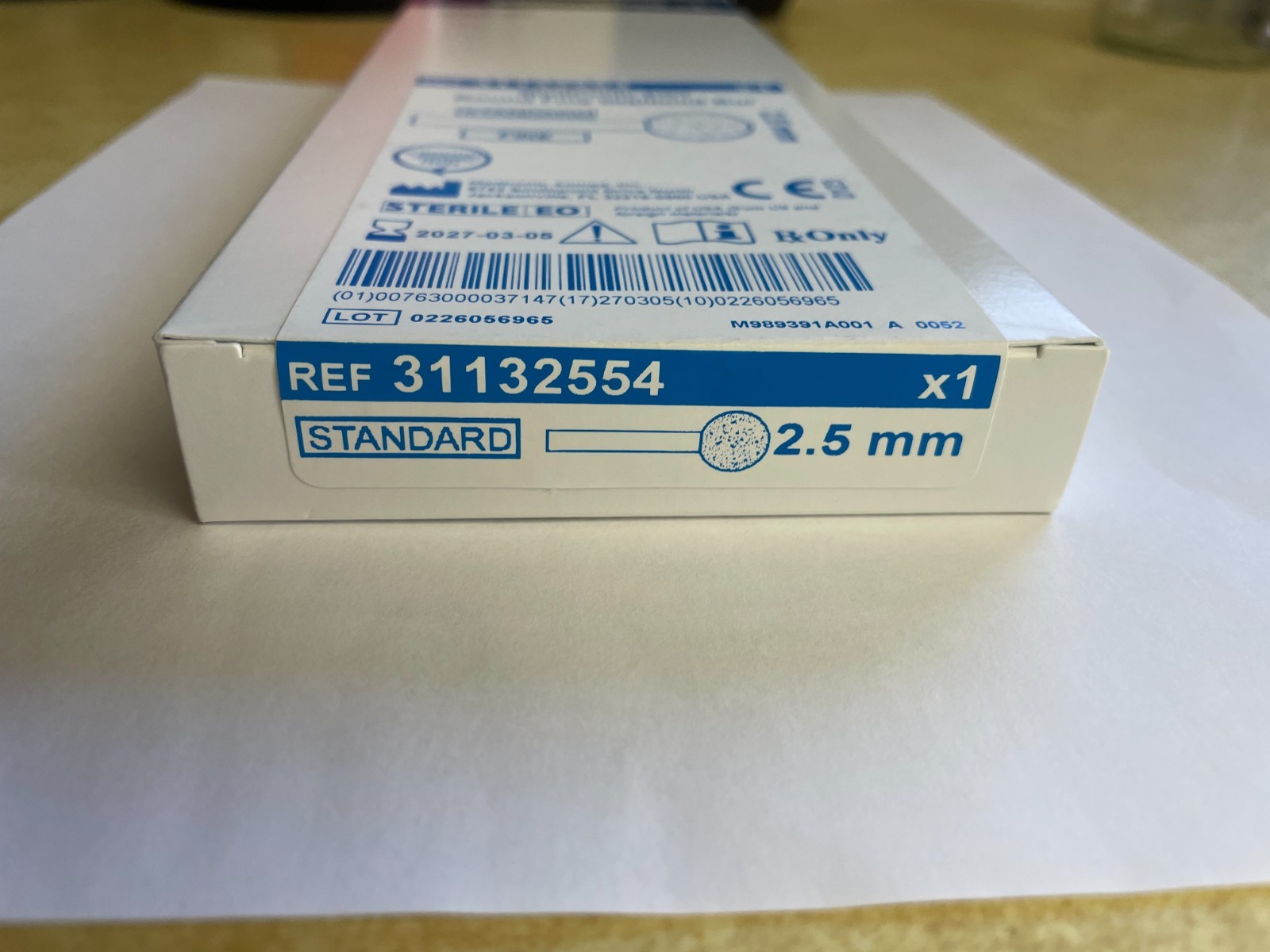 MEDTRONIC ENT Round Fine Diamond Bur 31132554- 2.5mm 80000/min (BOX of ONE)