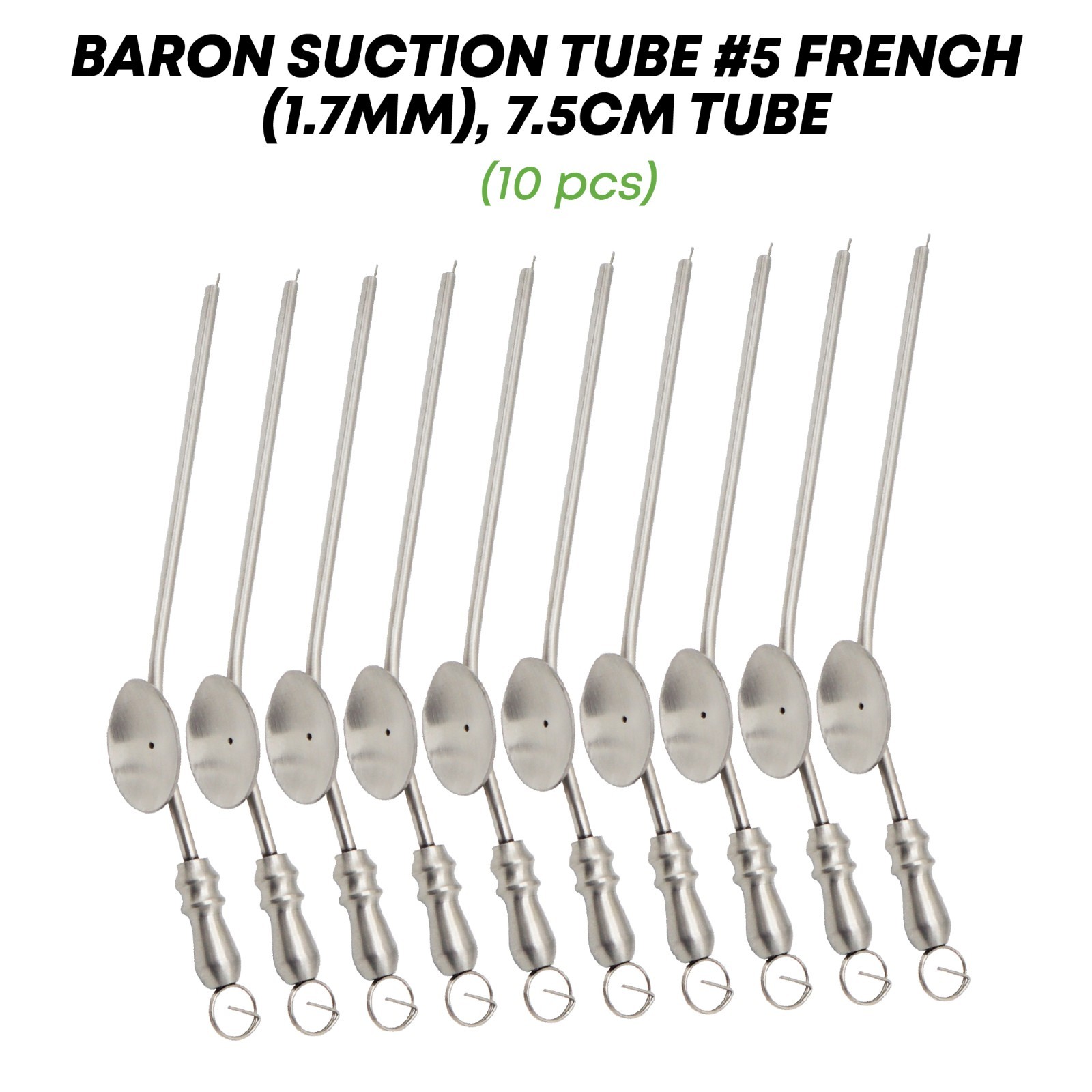 10 pcs Baron Suction Tube #5 French 7.5 cm Stainles Steel Surgical Instruments