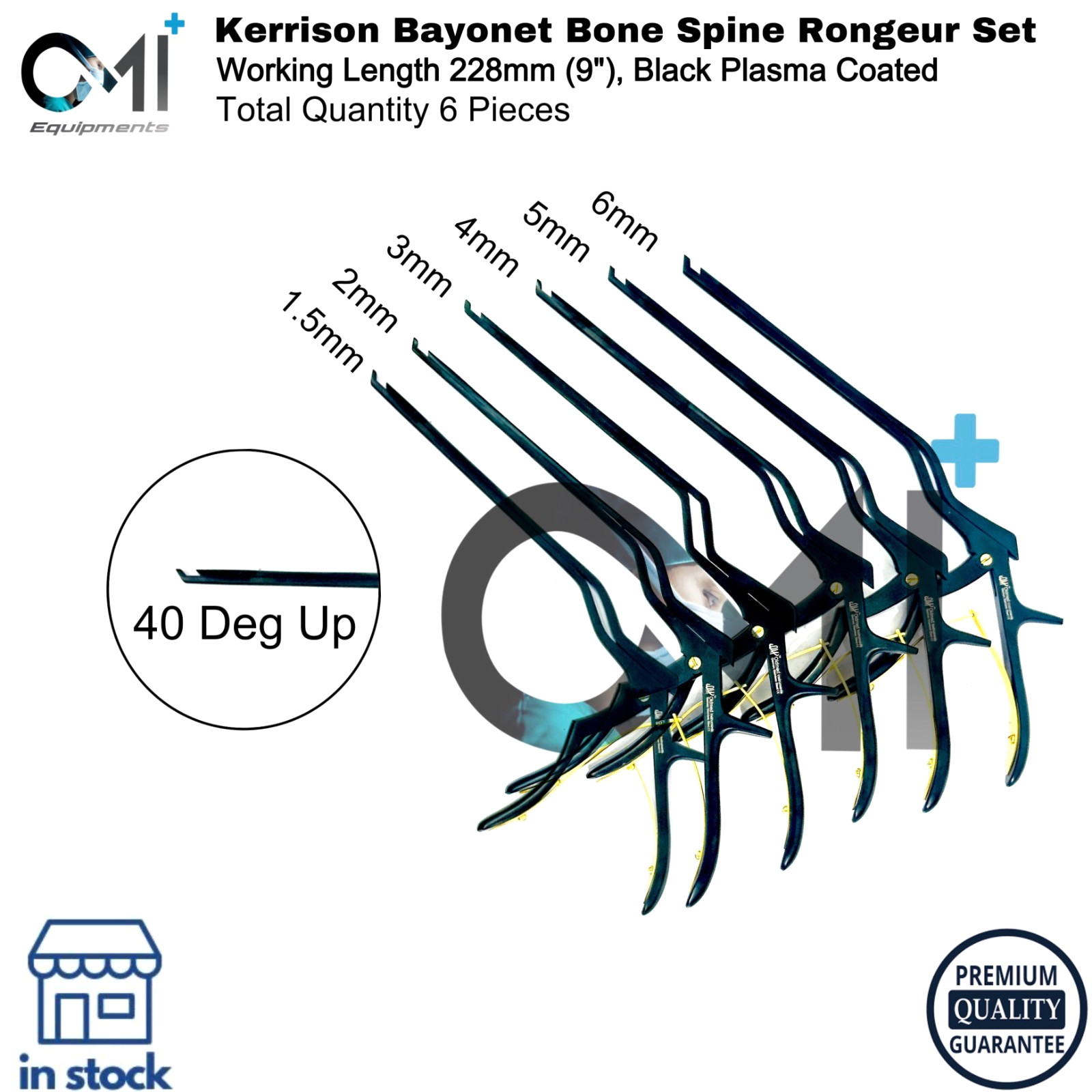 Kerrison Bayonet Bone Spine Rongeur, German Orthopedic Instruments Set of 6 PCs