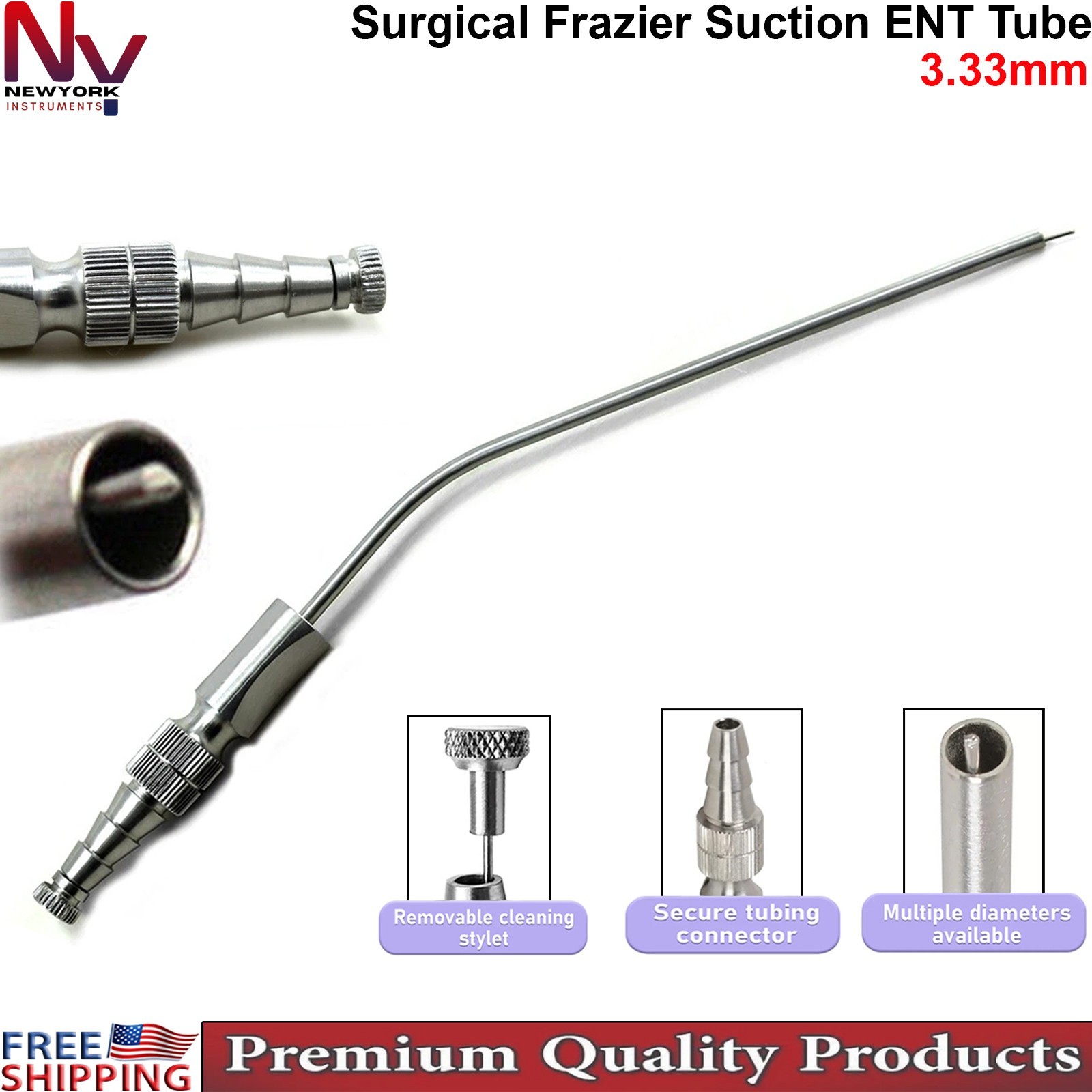 Frazier Suction Tube 3.33mm ENT Neurosurgery Surgical Instrument Medical Tool CE