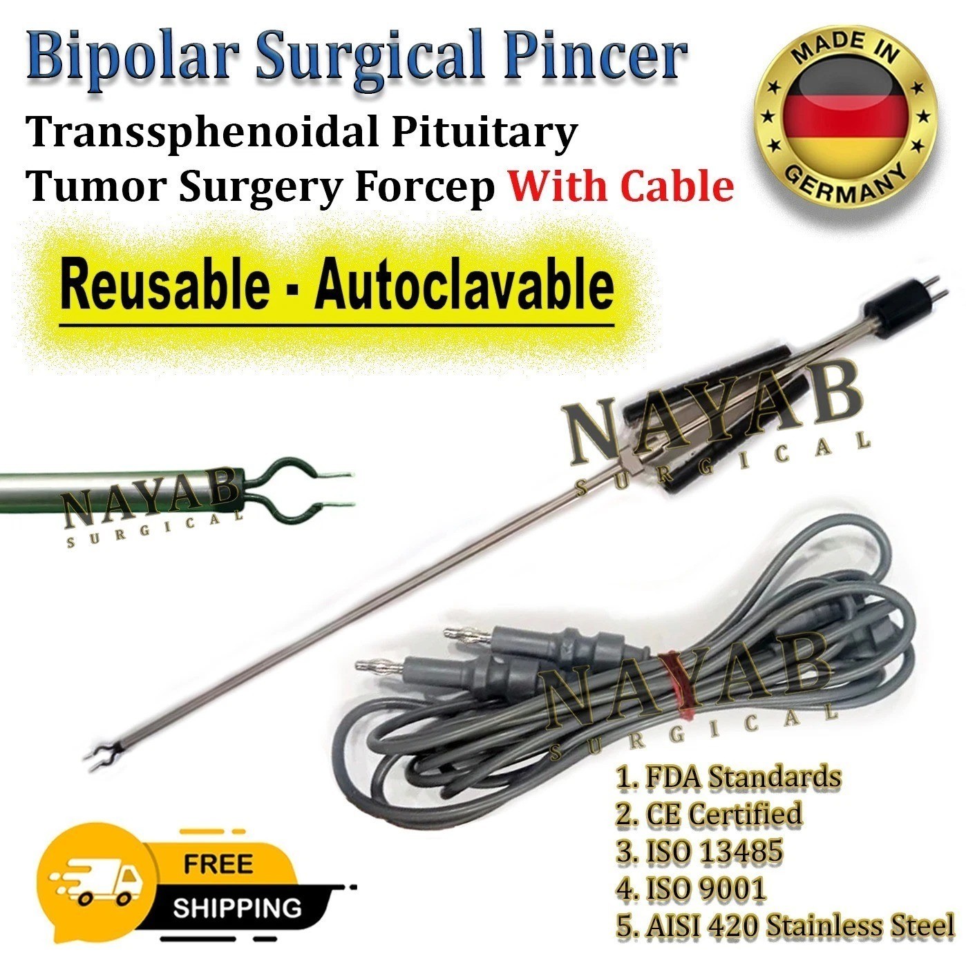 Bipolar Surgical Pincer – Transsphenoidal Pituitary Tumor Surgery Forcep & Cable