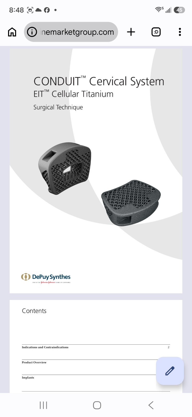 Depuy Synthes CONDUIT Cervical Systems EIT Cellular Titanium 23 Surgical Trials