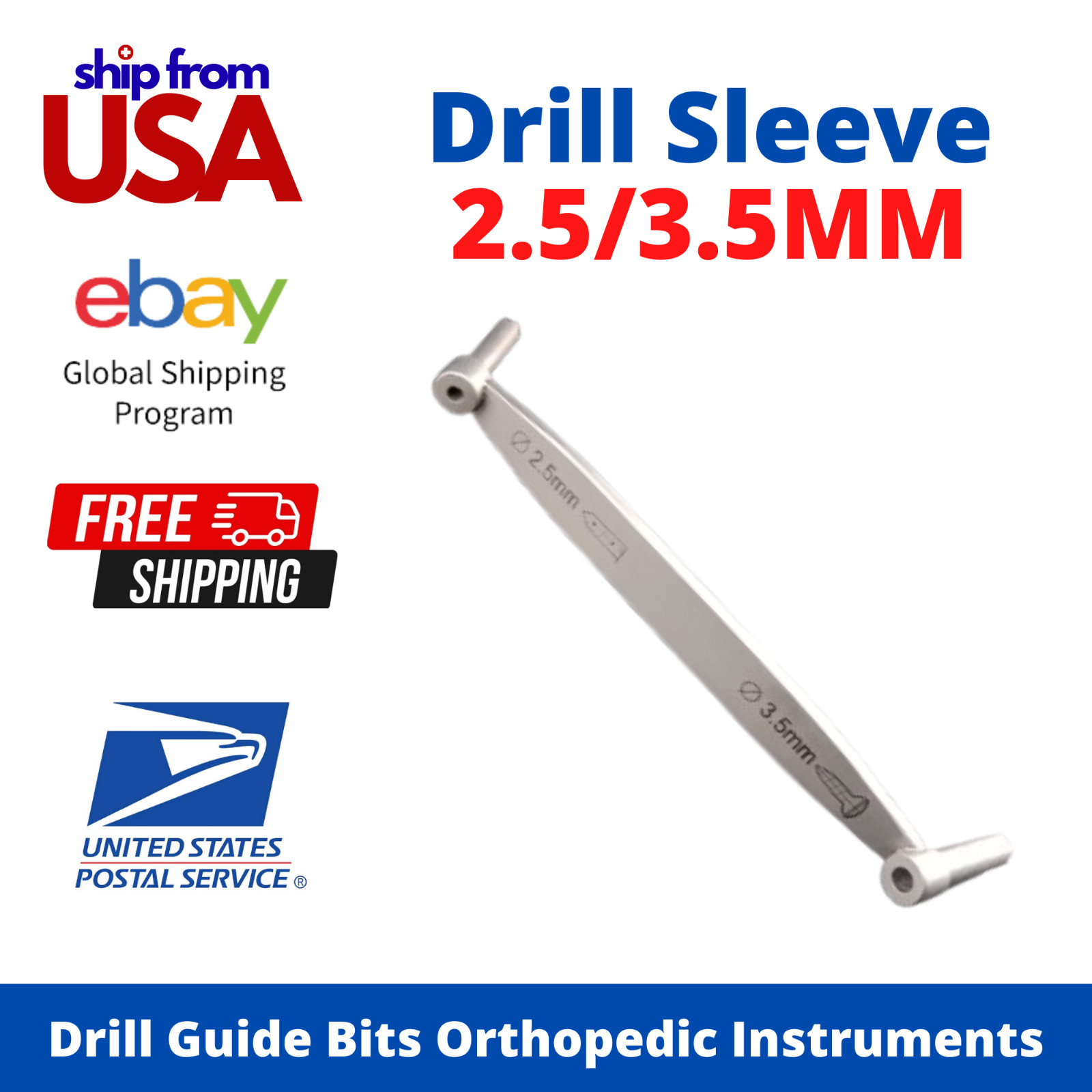 OR Grade Double Drill Sleeve 2.5 / 3.5mm Drill Guide Bits Orthopedic Instruments