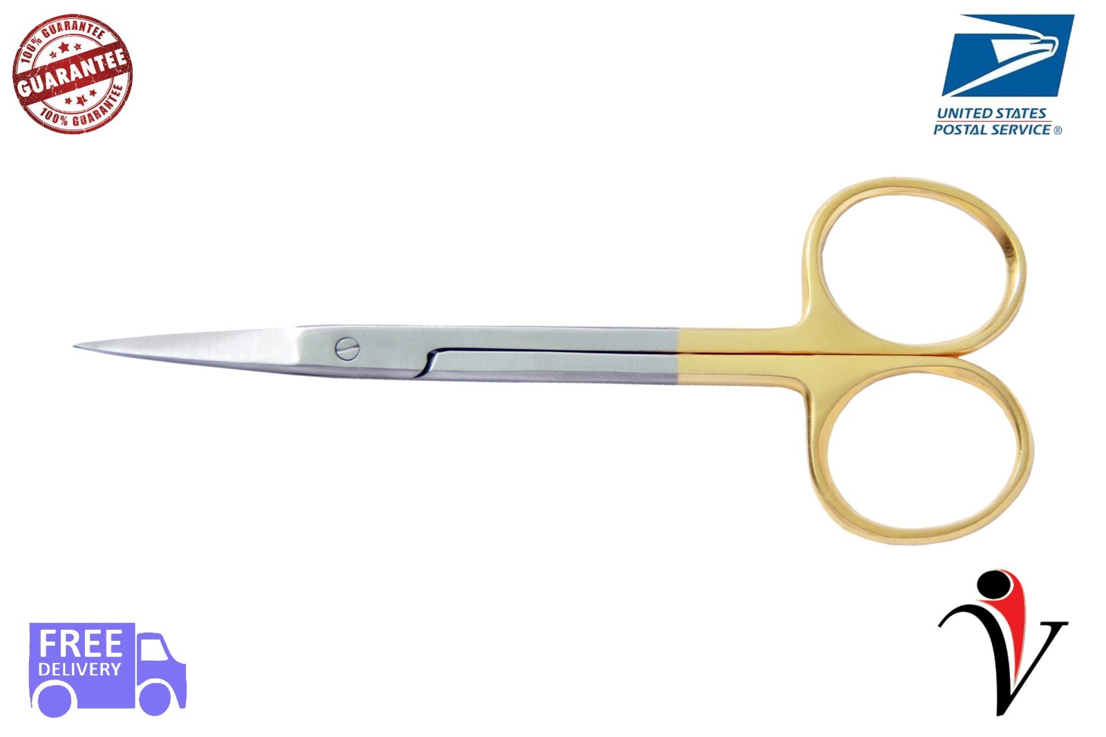 IRIS SCISSOR 4.5″ GOLD PLATED STRAIGHT/CURVED 2PCS Surgical Dental Instruments