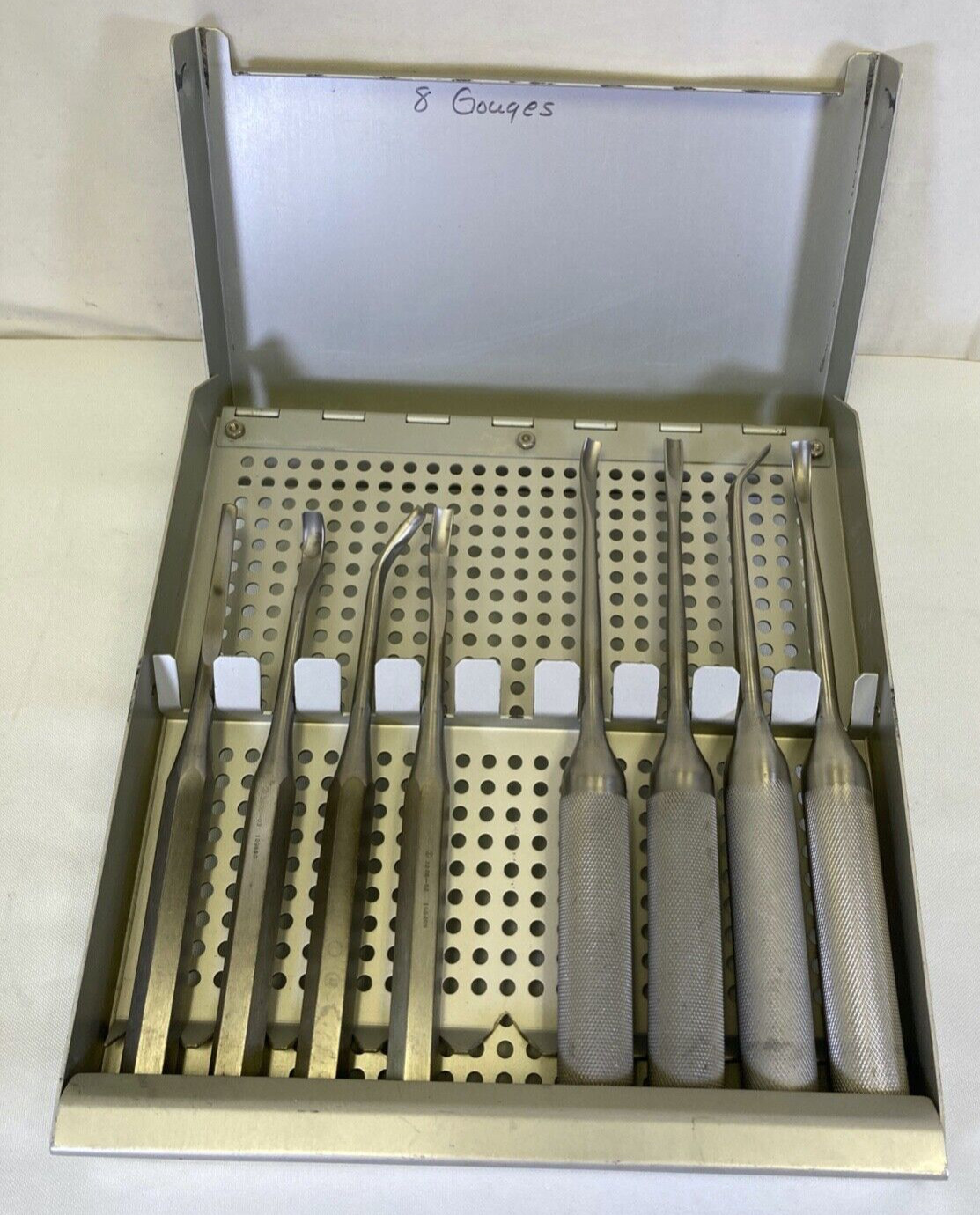 Set of 8 Zimmer 1128-01 Ultra Cut Cobb Gouges Set w/ Sterilization Case Ortho
