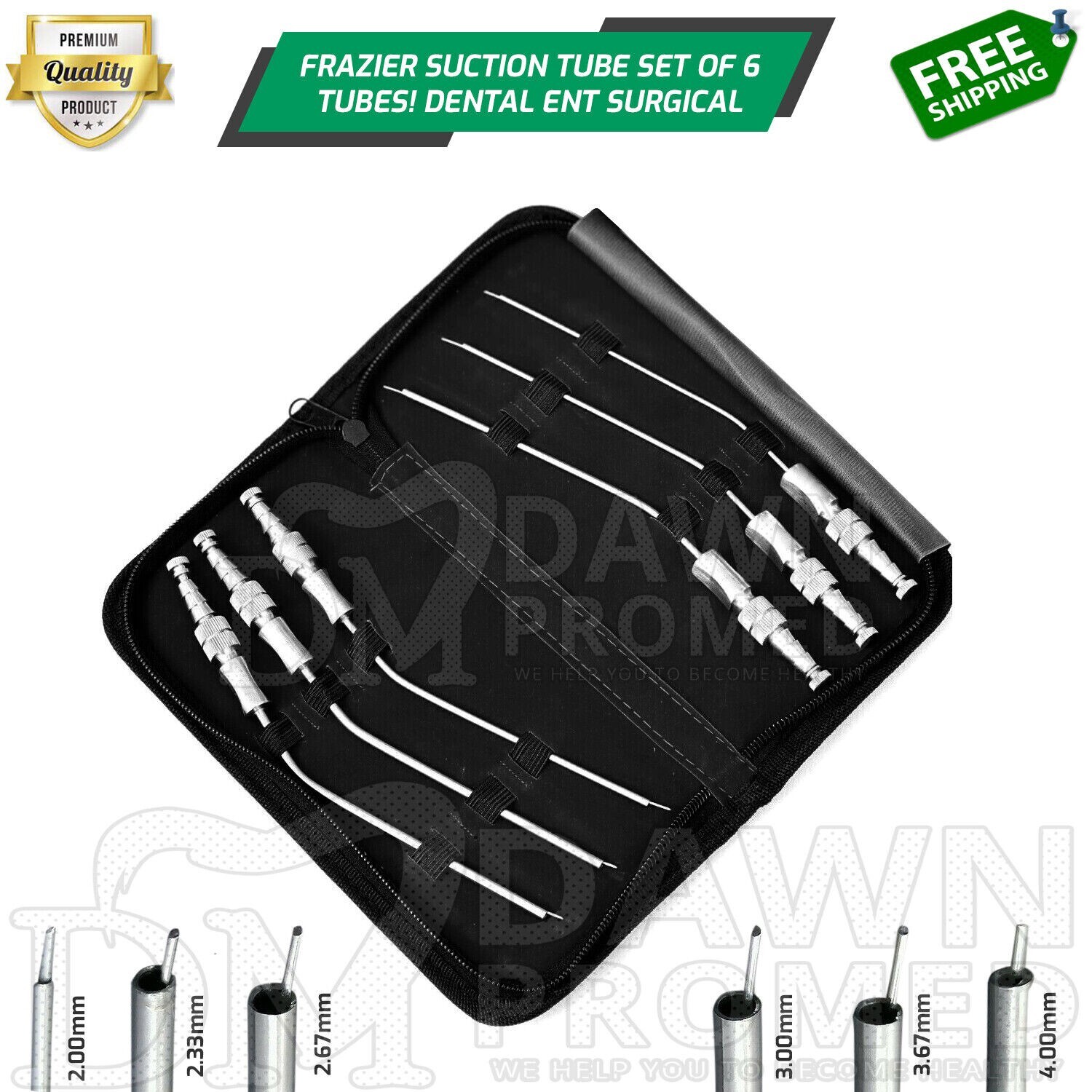 6 Pcs Frazier Suction Tube Diagnostic Instruments FREE Carring Case German Grade