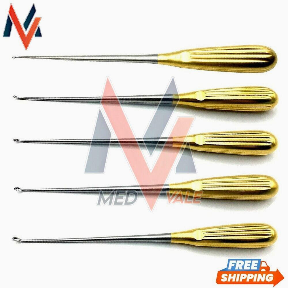 Cervical Bone Curette Set Of 5 Pcs Orthopedic Curettes with Golden handle A+
