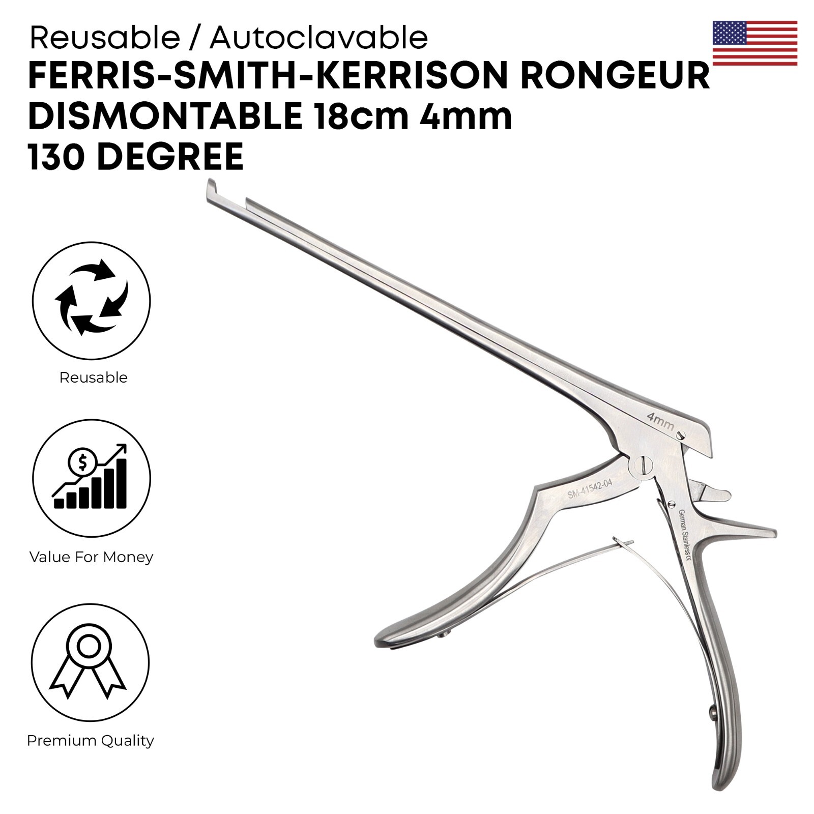 Ferris Smith Kerrison Rongeur Dismountable 4mm 18 cm 130° Surgical Instuments