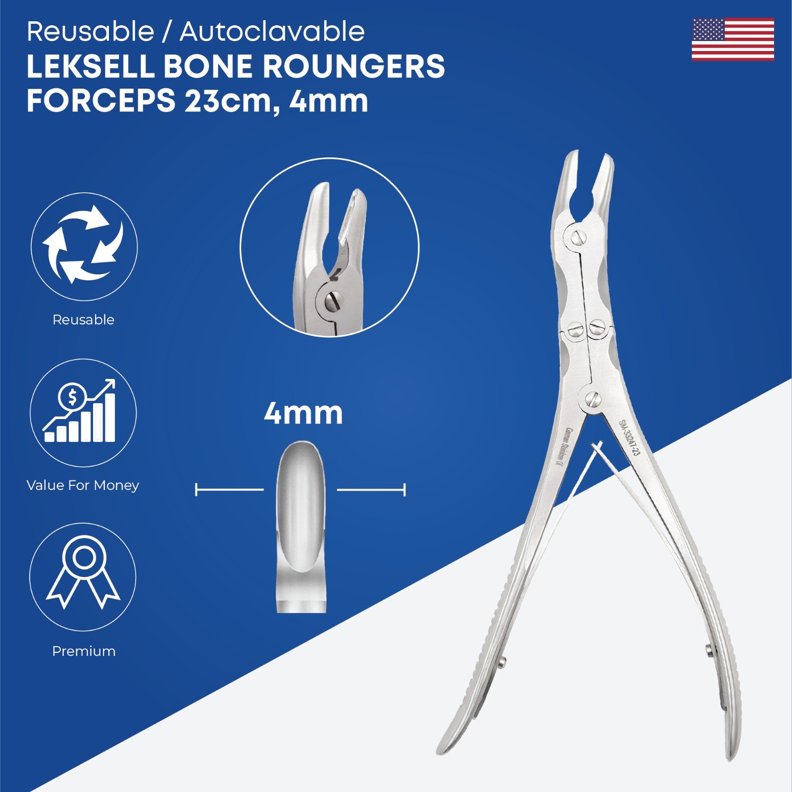 Reusable Leksell Bone Rongeurs Forceps Length 23 cm Orthopedic Instruments