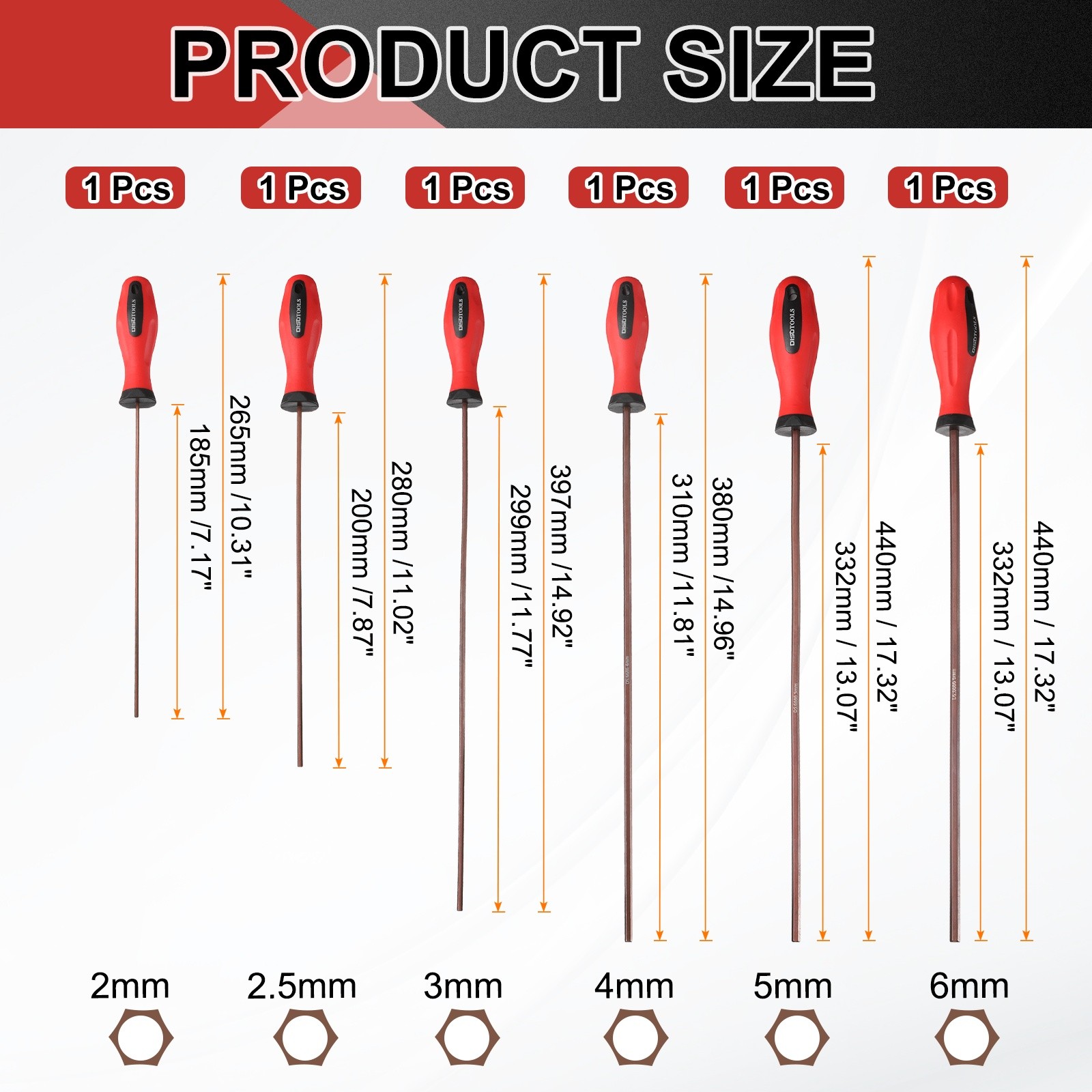 6pcs Hex Screwdriver Wrench 2/2.5/3/4/5/6mm Magnetic Flat Head Hex Screw Driver
