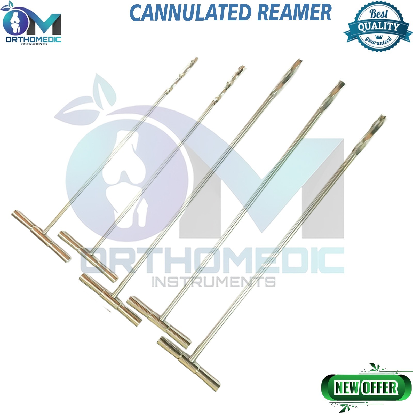 Cannulated Reamer in T Handle 6mm to 13mm Surgical Instrument 5Pcs
