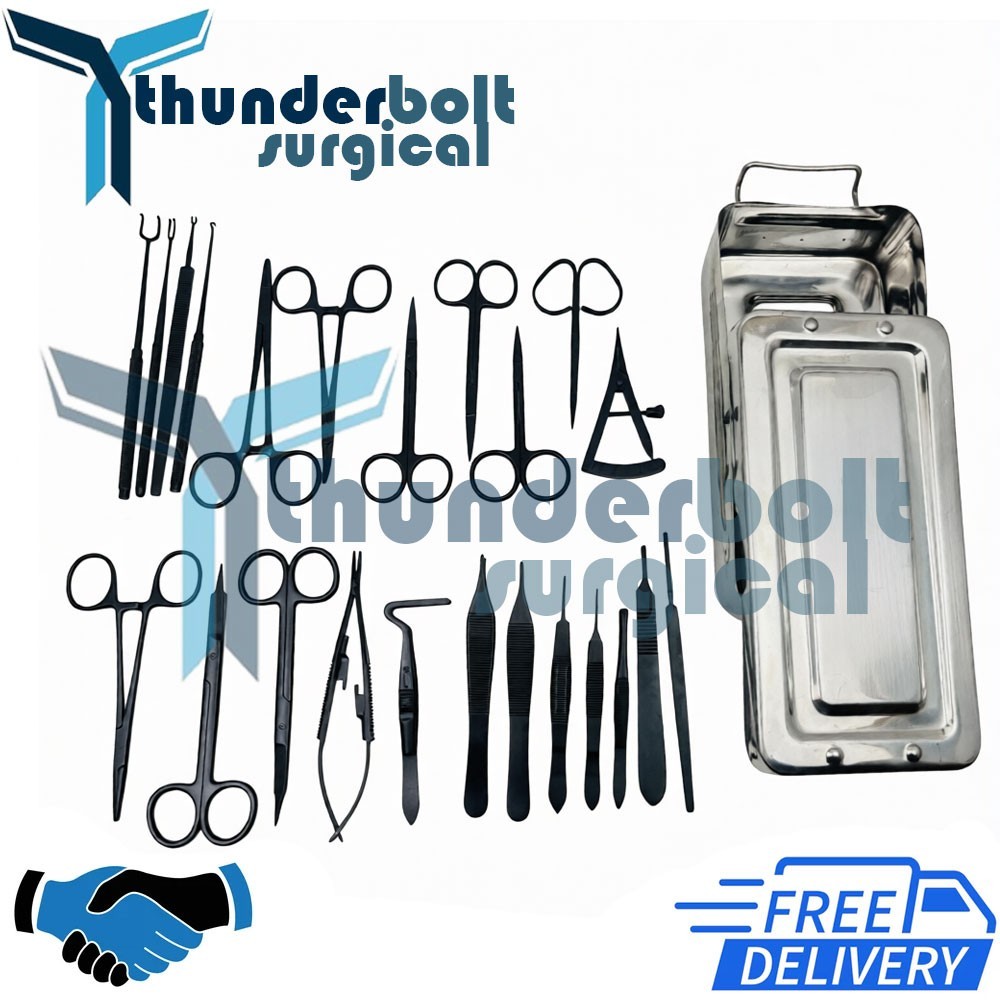 Blepharoplasty Instruments Set – Black | Plastic & Eye Surgery Kit with Box
