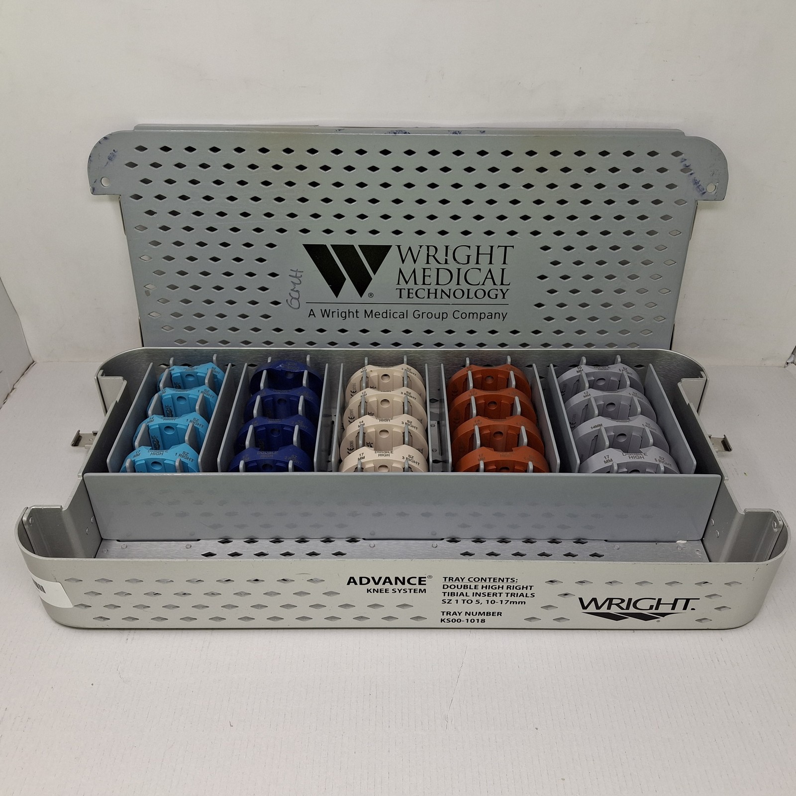 Wright Surgical KS00-1018 Double High Right Tibial Insert Trials SZ 1-5, 10-17mm