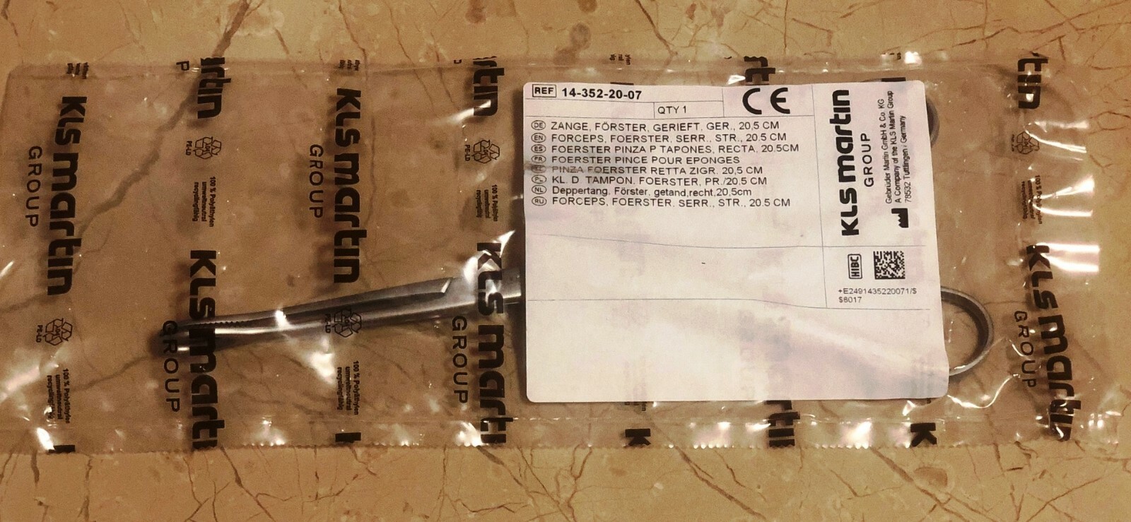 KLS MARTIN Cotton swap forceps 14-352-20-07 Foerster serrated straight 20.5 cm