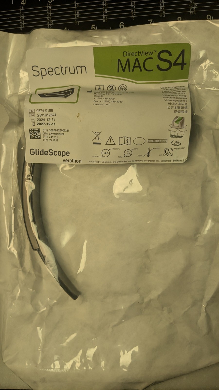Verathon GlideScope Spectrum DirectView MAC S4 Video Laryngoscope blade 0574-018