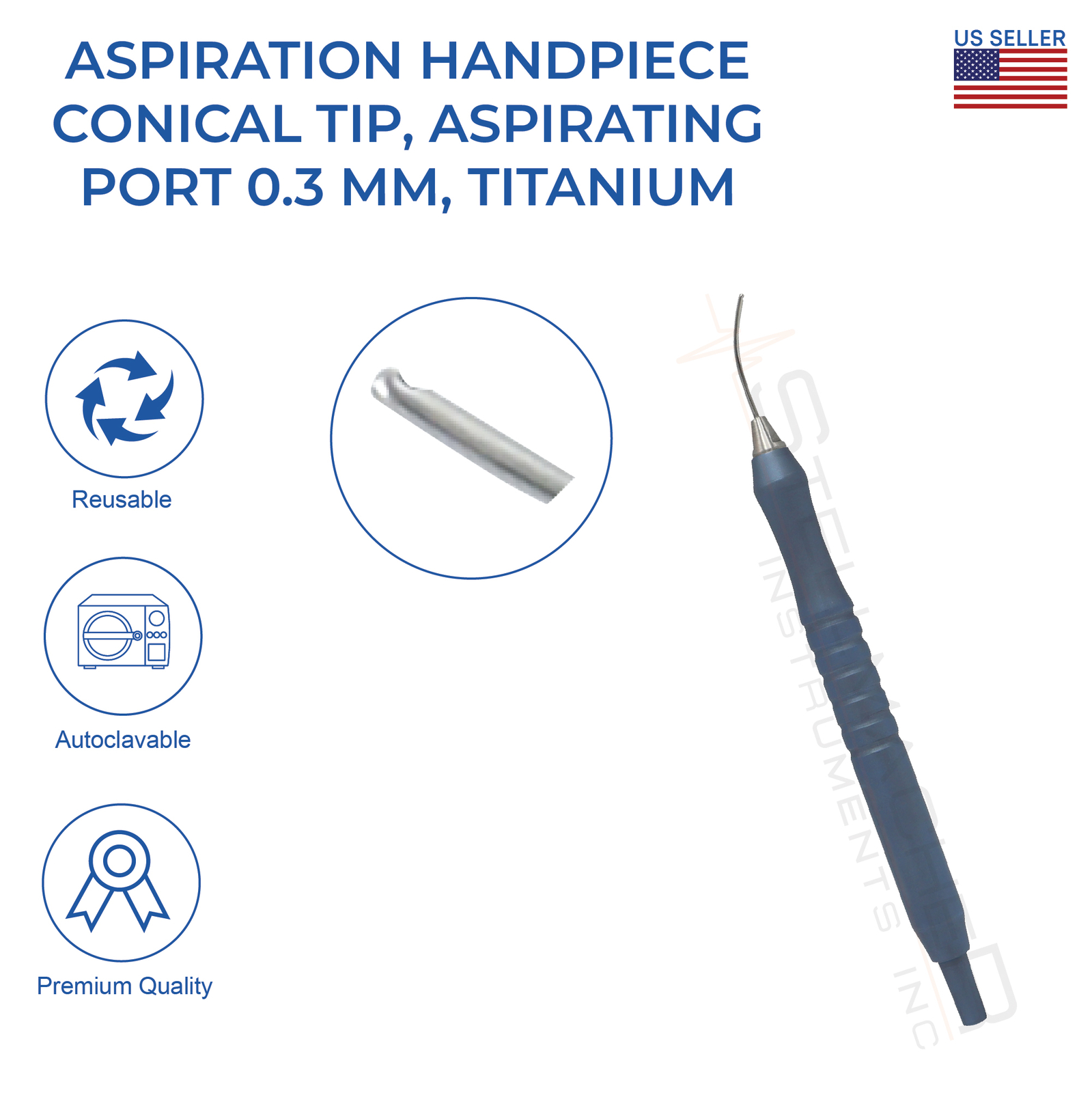 Aspirating Handpiece Conical Tip 0.3mm Titanium Ophthalmic Surgical Instrument