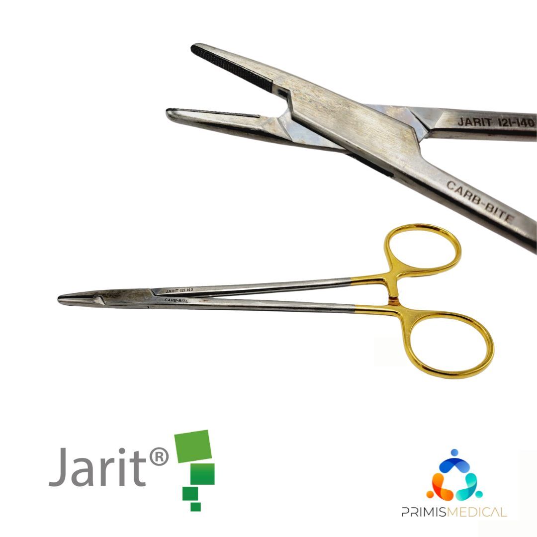Jarit 121-140 Mayo-Hegar Needle Holder Forceps w/ Carb-Bite Serrated Jaws 7-1/4″
