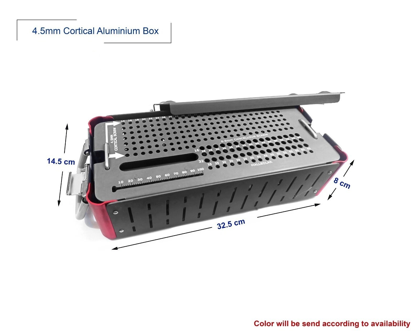 Orthopedic Empty Aluminium Case Box for 4.5 mm Cortical Screw Aluminium