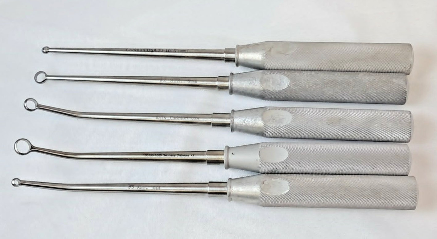 5 Pc Codman Ring Curette Set Straight/Angled w/ Tray