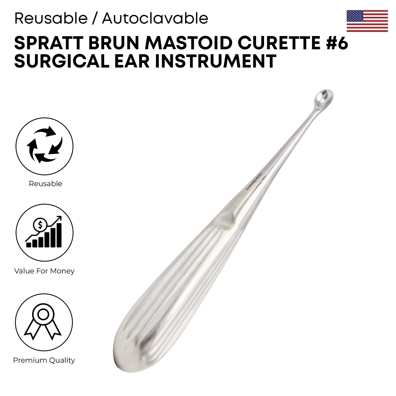 Spratt Brun Mastoid Curette #6 Stainless Steel German Grade Surgical Instruments