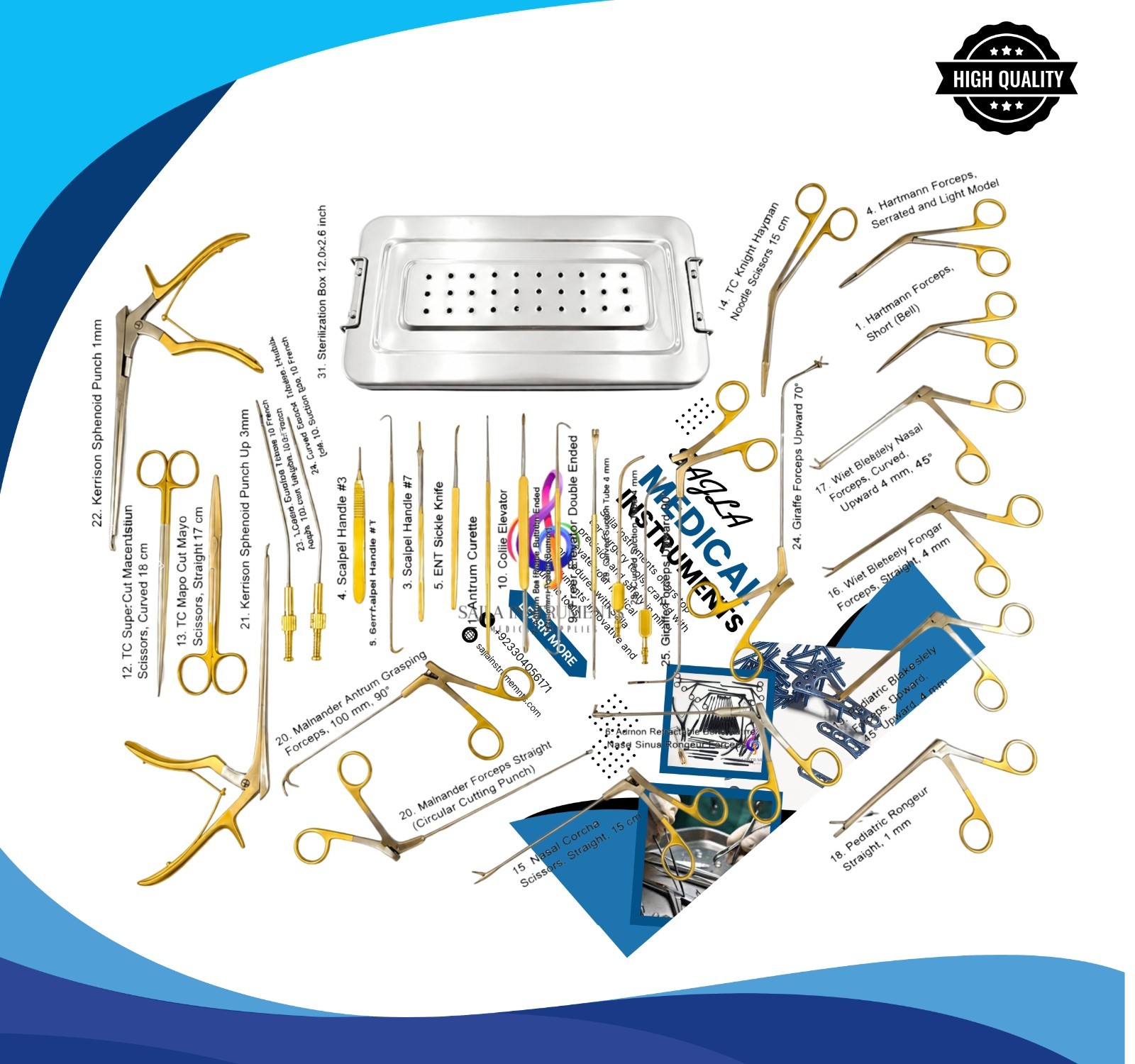 ESS ENT Endoscopic Sinus Surgery Instrument Set A+ German Steel Made BY Sajla.