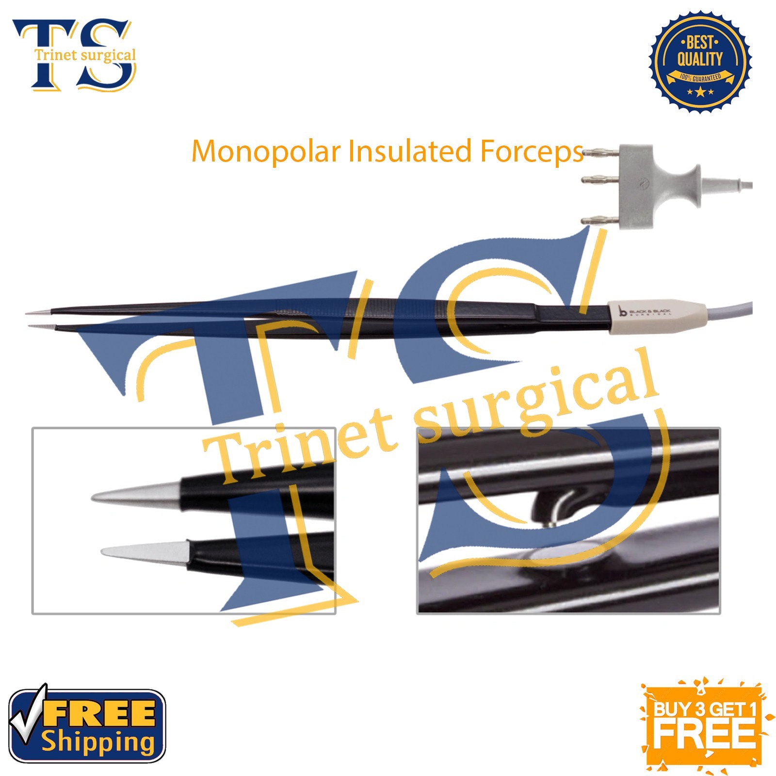 Tebbetts Hand-Activated Monopolar Insulated Forceps 7″ Serrated Jaws w/ Cord