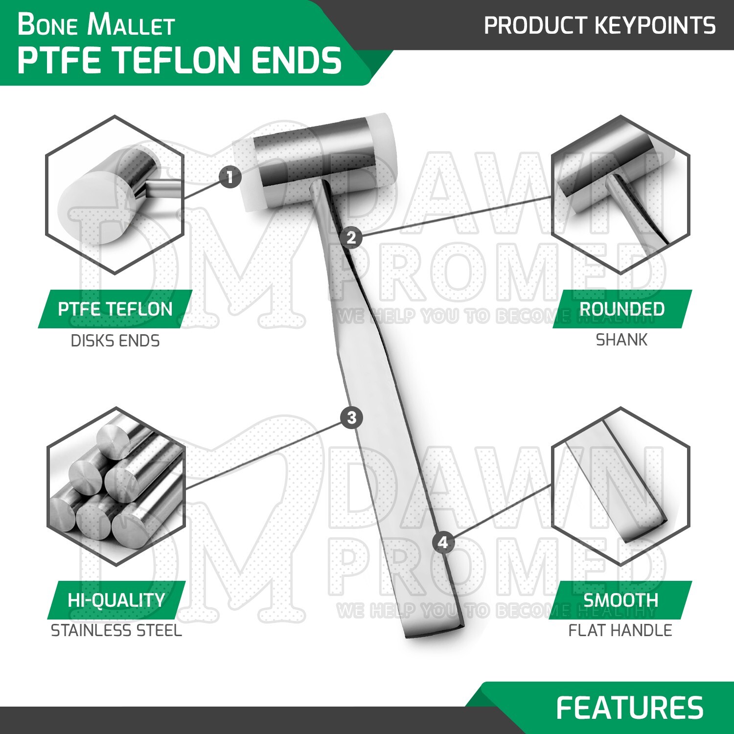 Bone Mallet 9″ PTFE Teflon Ends Orthopedic Surgical Veterinary Inst German Grade