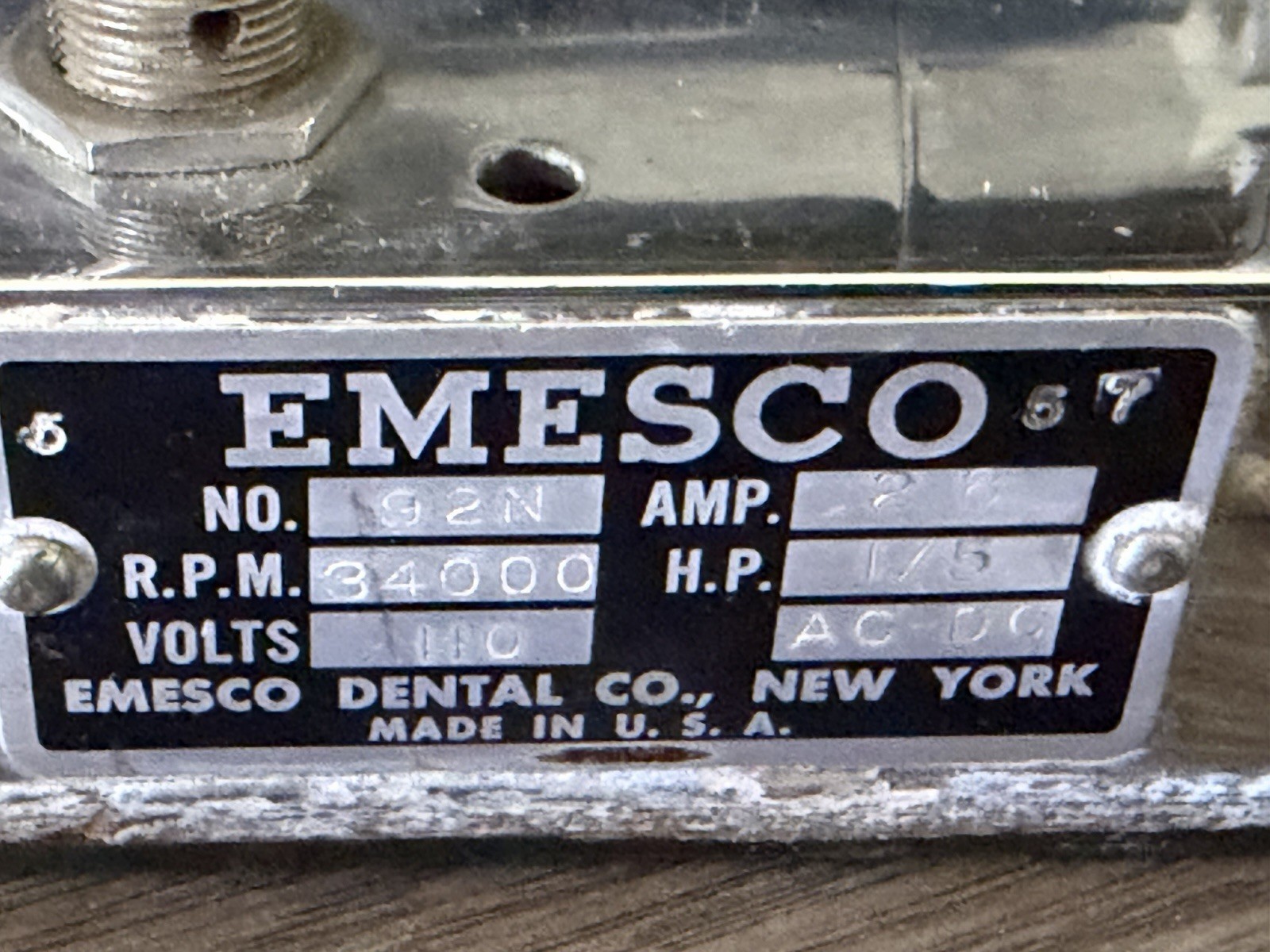 Teledyne Vintage Dental Emesco 92N Lab Drill w/Hand Piece PLEASE READ