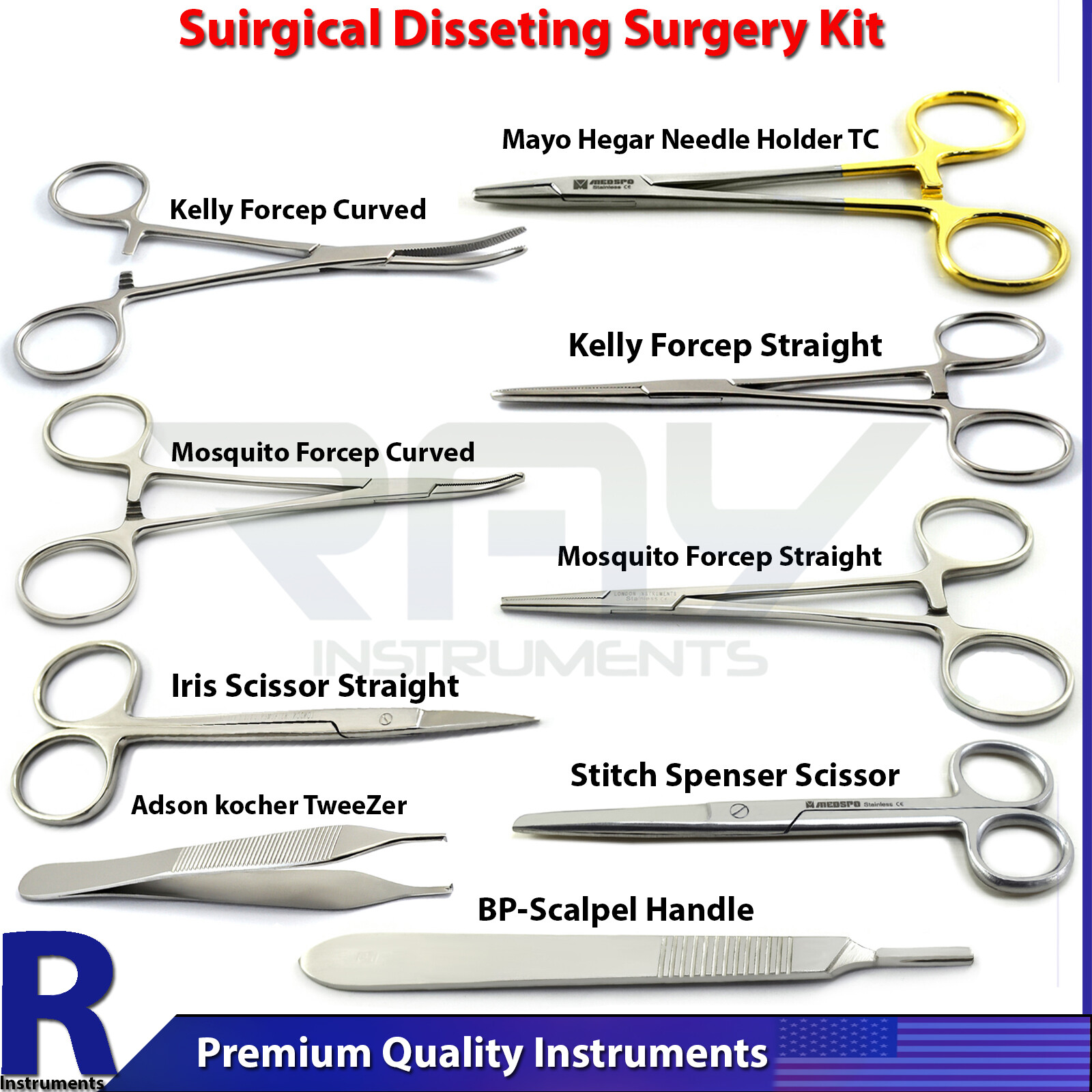 9Pcs Surgical Instruments Student Dissecting Suture Removal Surgery Kit Tools CE