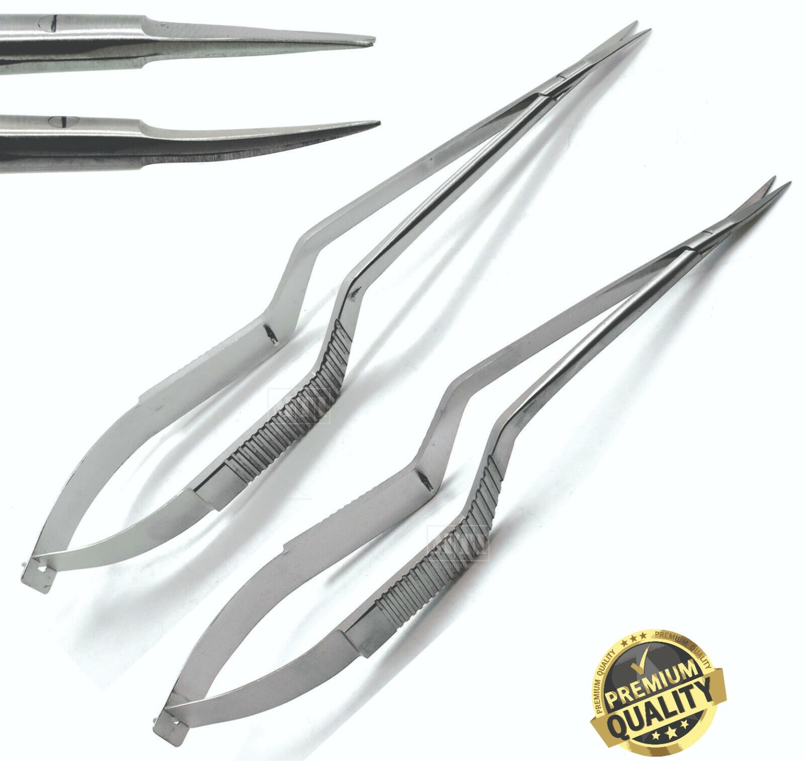 2 Pcs Micro Scissors 7.5” Yasargil Sharp Straight & Curved Surgical